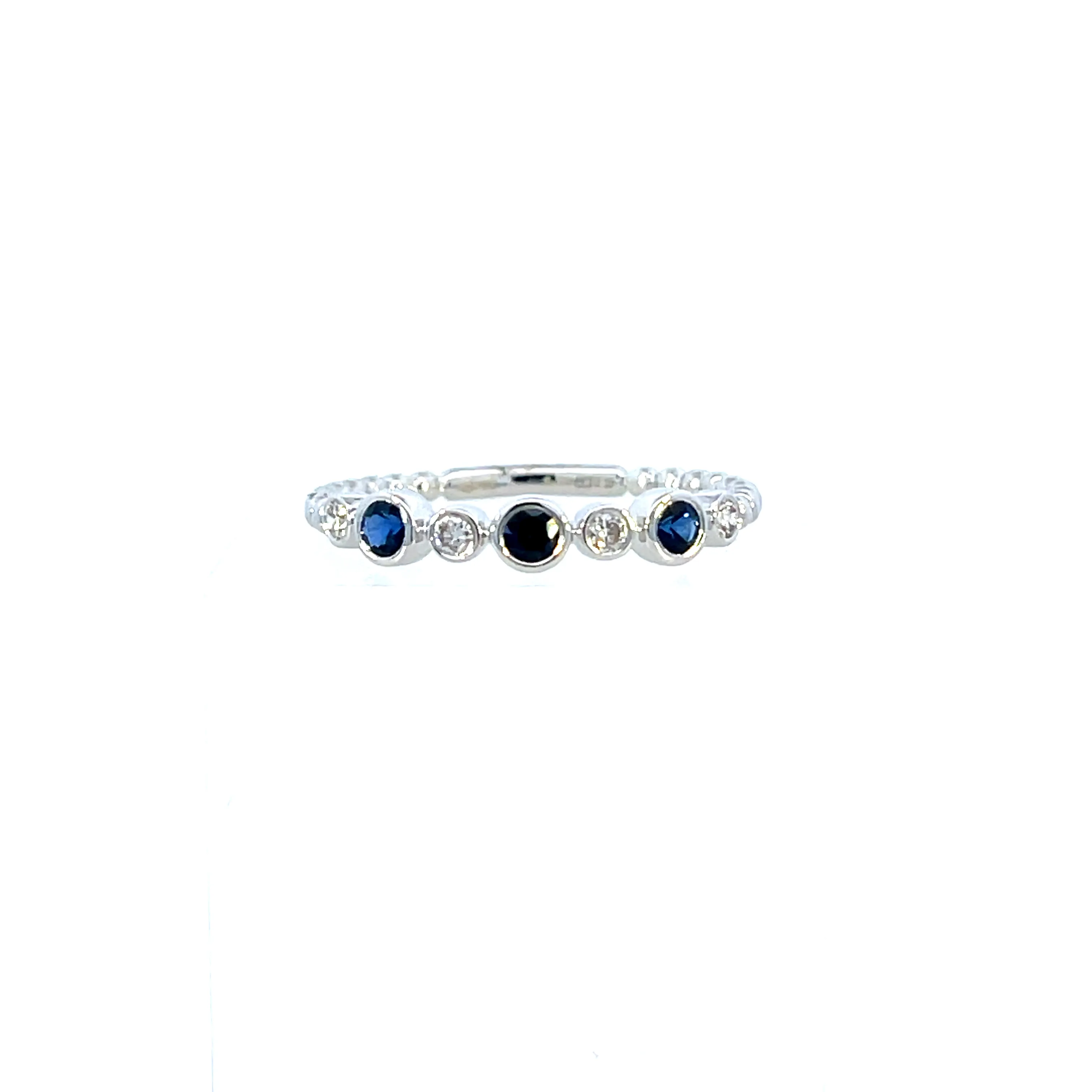 18KW Diamond & Sapphire Beaded Band