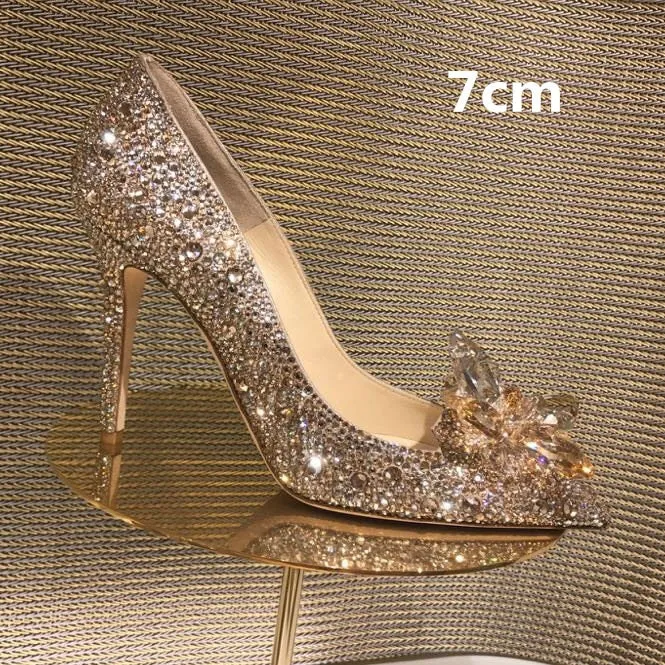 2023 New Summer Silver Crystal High Heels Female Stiletto Princess Pointed Temperament Goddess Fan Wedding Shoes Bridal Shoes