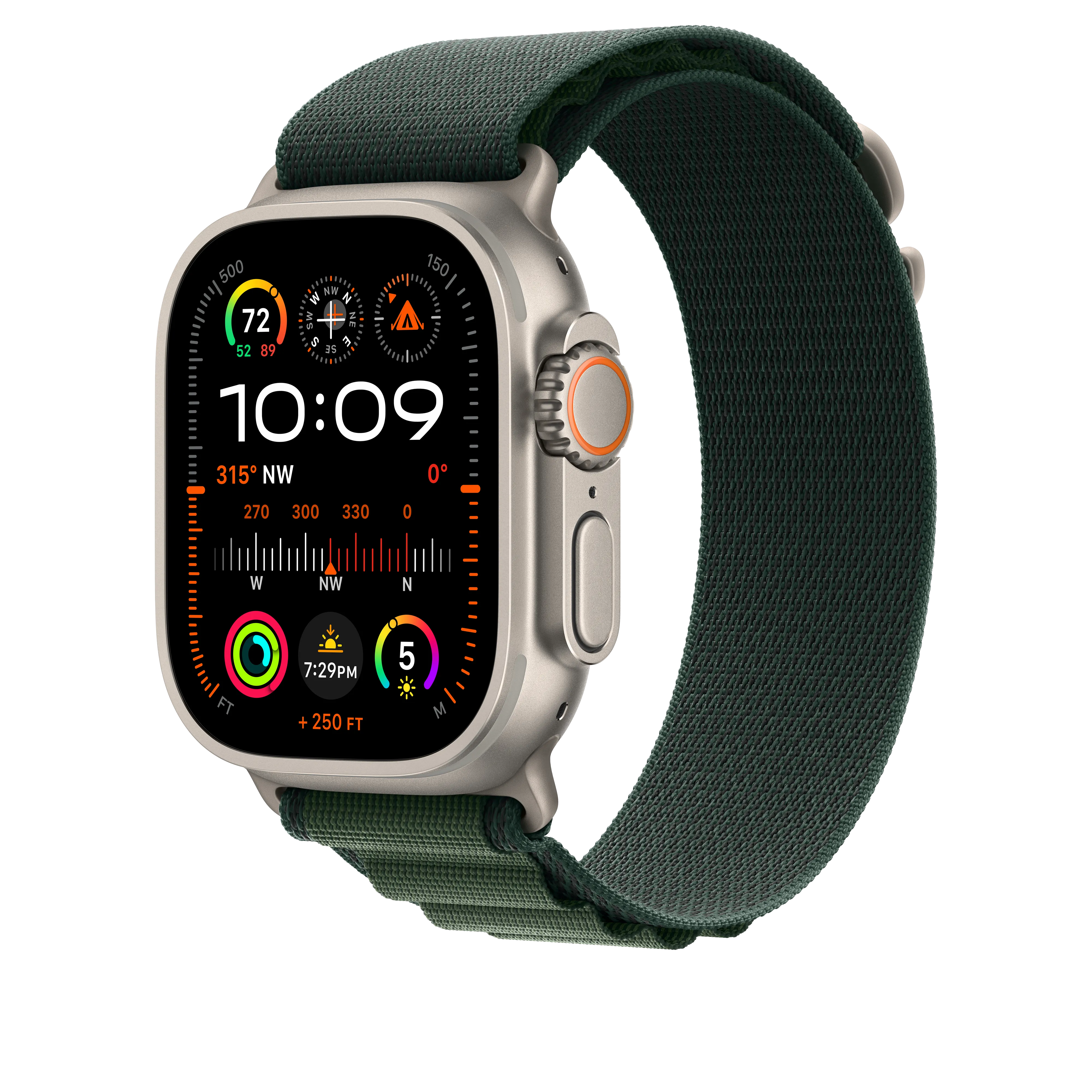 49mm Dark Green Alpine Loop - Medium - Natural Titanium Finish