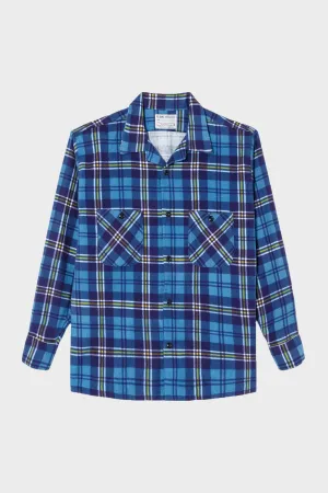 50s Plaid Straight Bottom Shirt - Navy/Blue