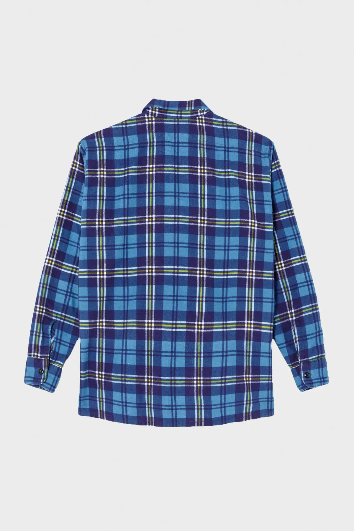 50s Plaid Straight Bottom Shirt - Navy/Blue