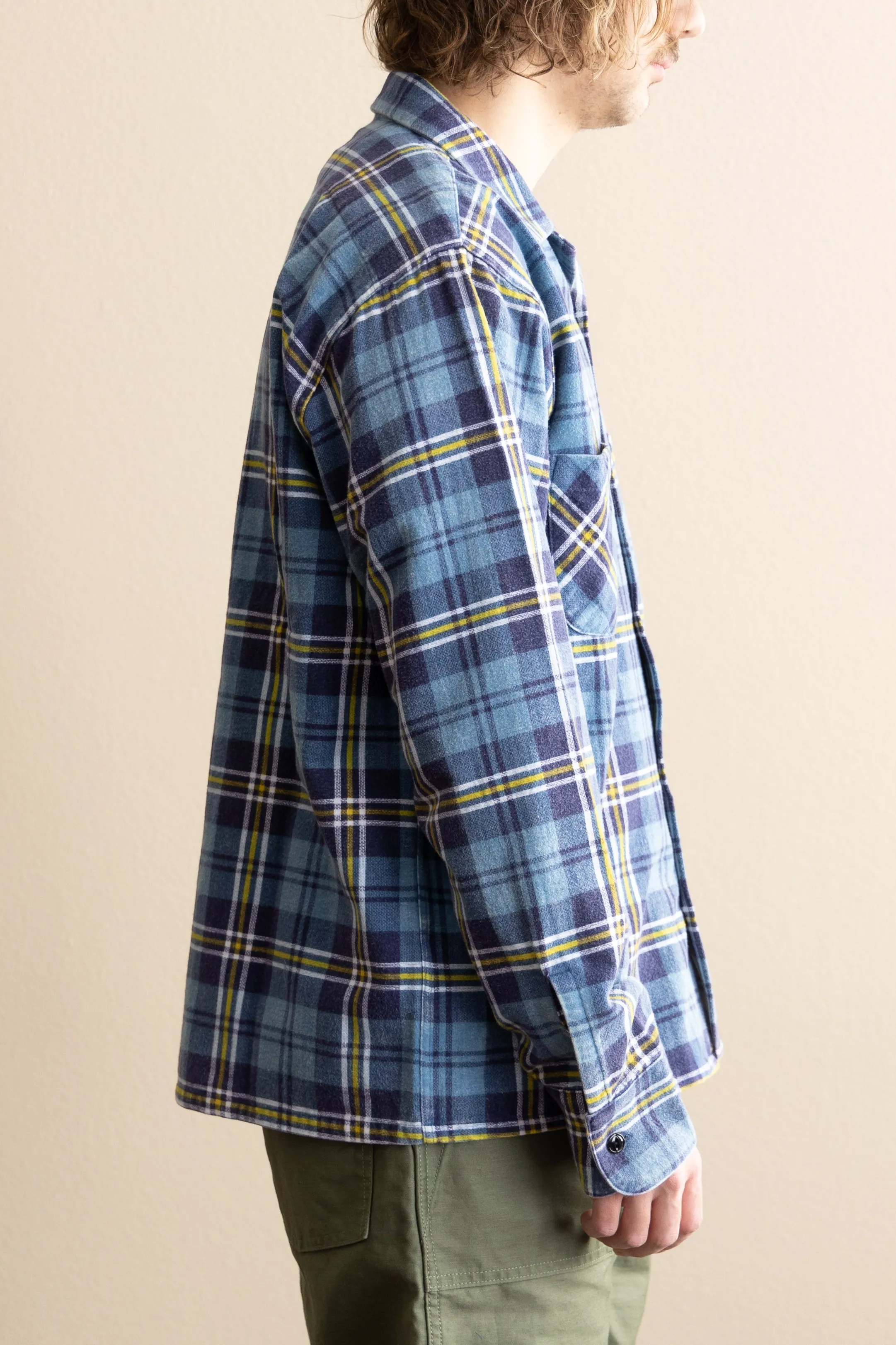 50s Plaid Straight Bottom Shirt - Navy/Blue