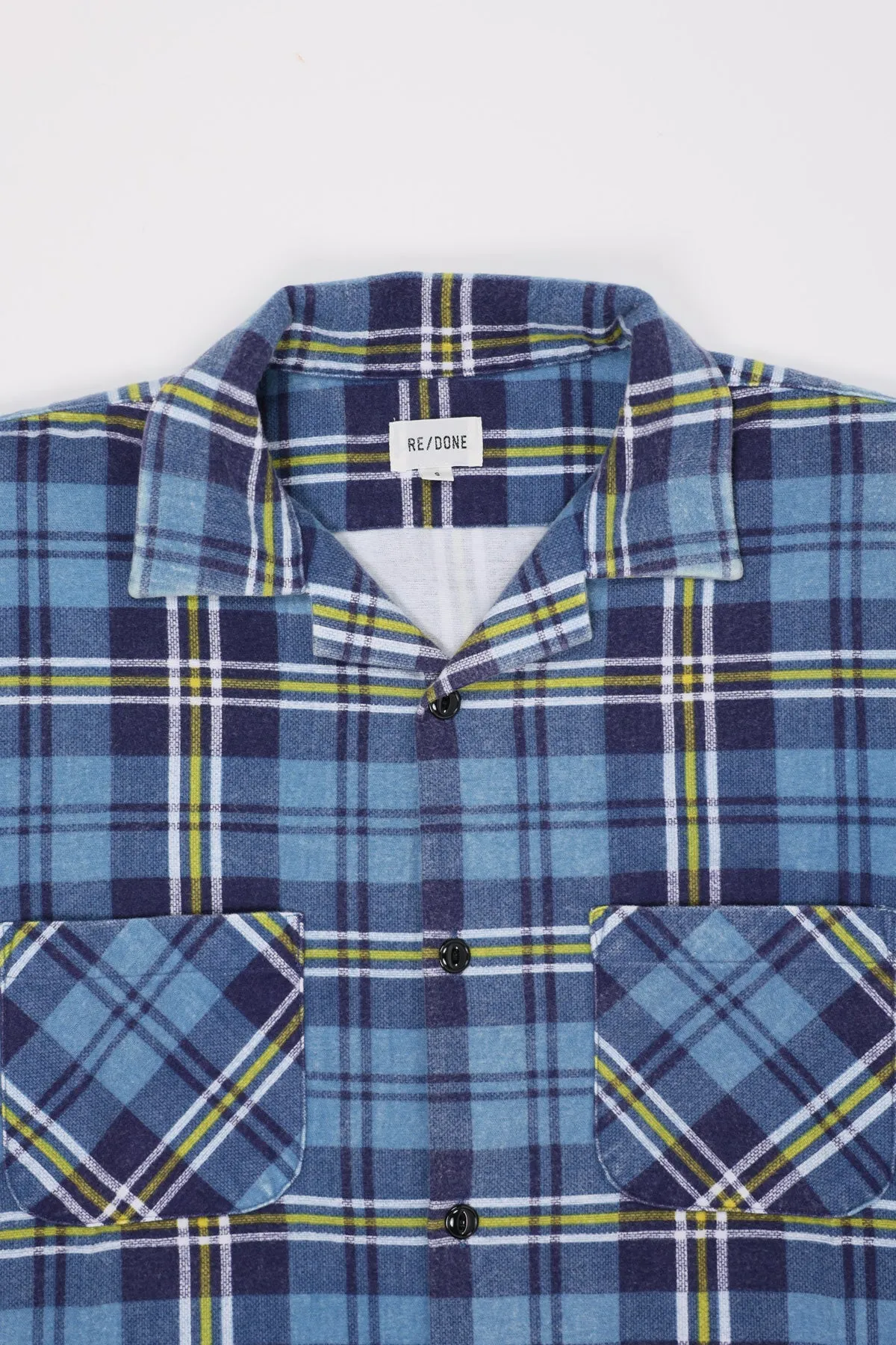 50s Plaid Straight Bottom Shirt - Navy/Blue