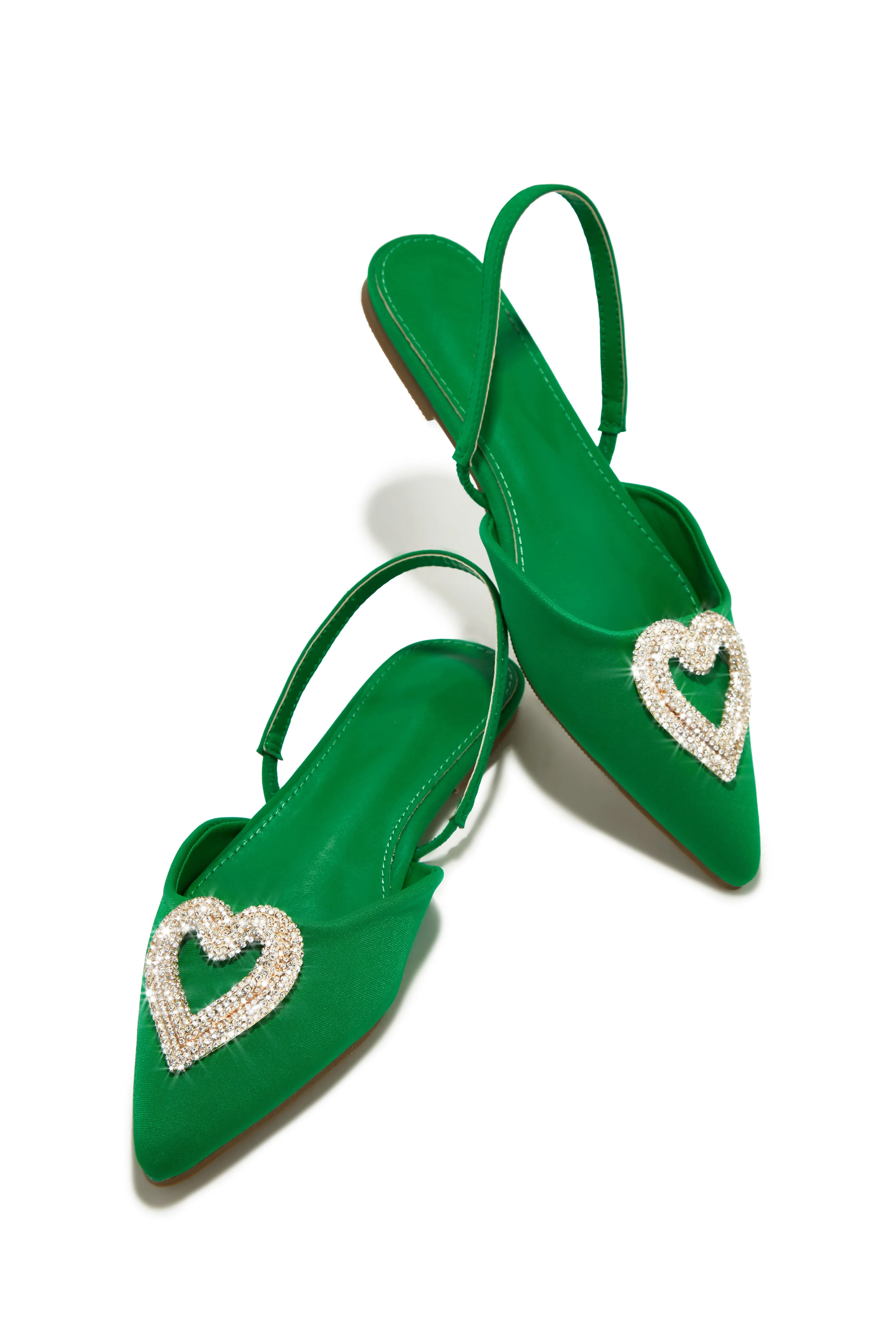 All Love Embellished Sling Back Flat - Green