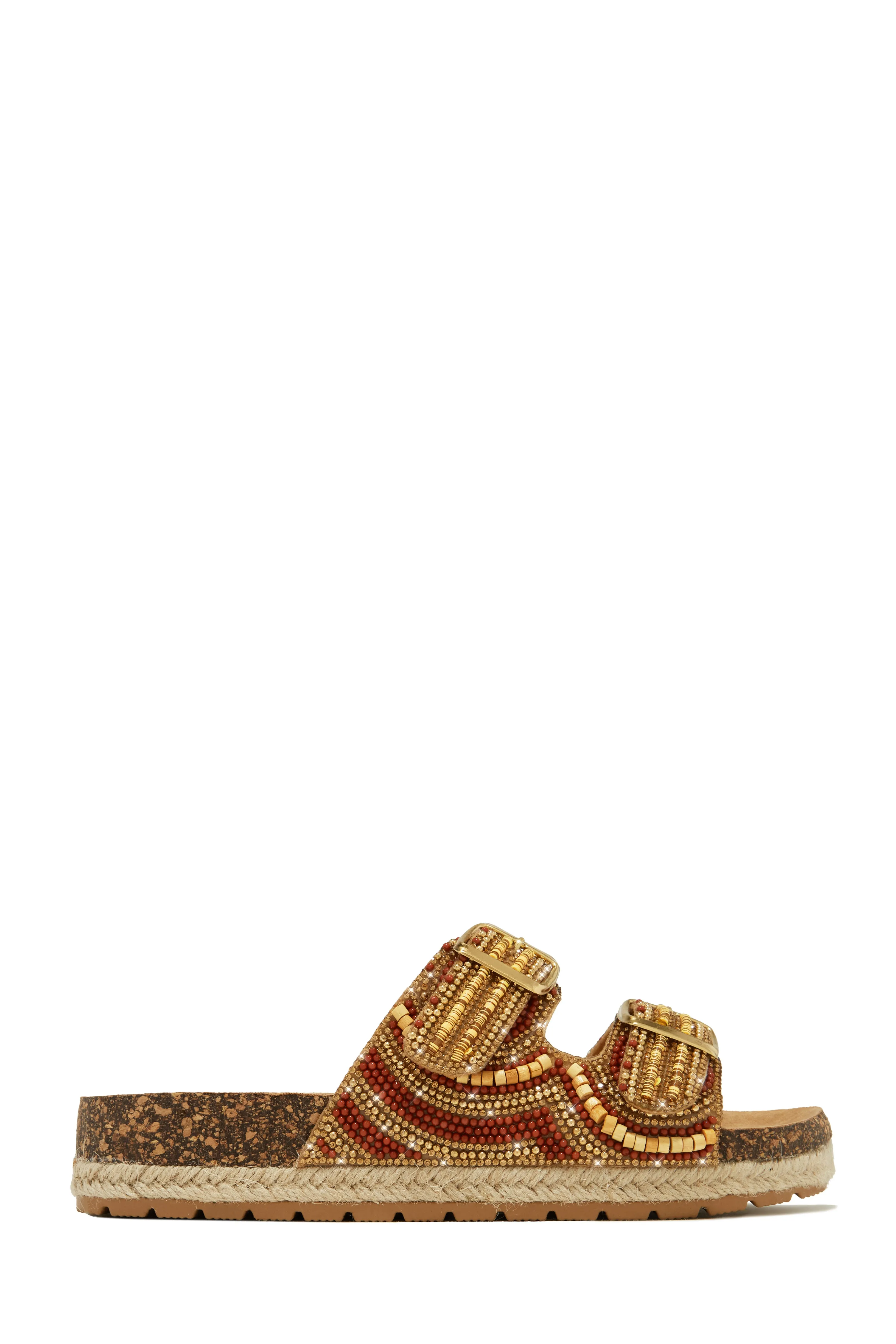 Aristi Beaded Embellished Slip On Sandals - Tan