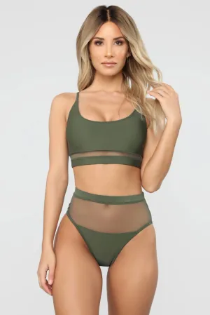 Army Green Mesh Patchwork High waist Bikini Set