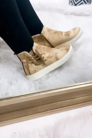 Back In Action- Tan Tie-Dye Zip Up High-Top Sneakers w/ Lace Up Detail