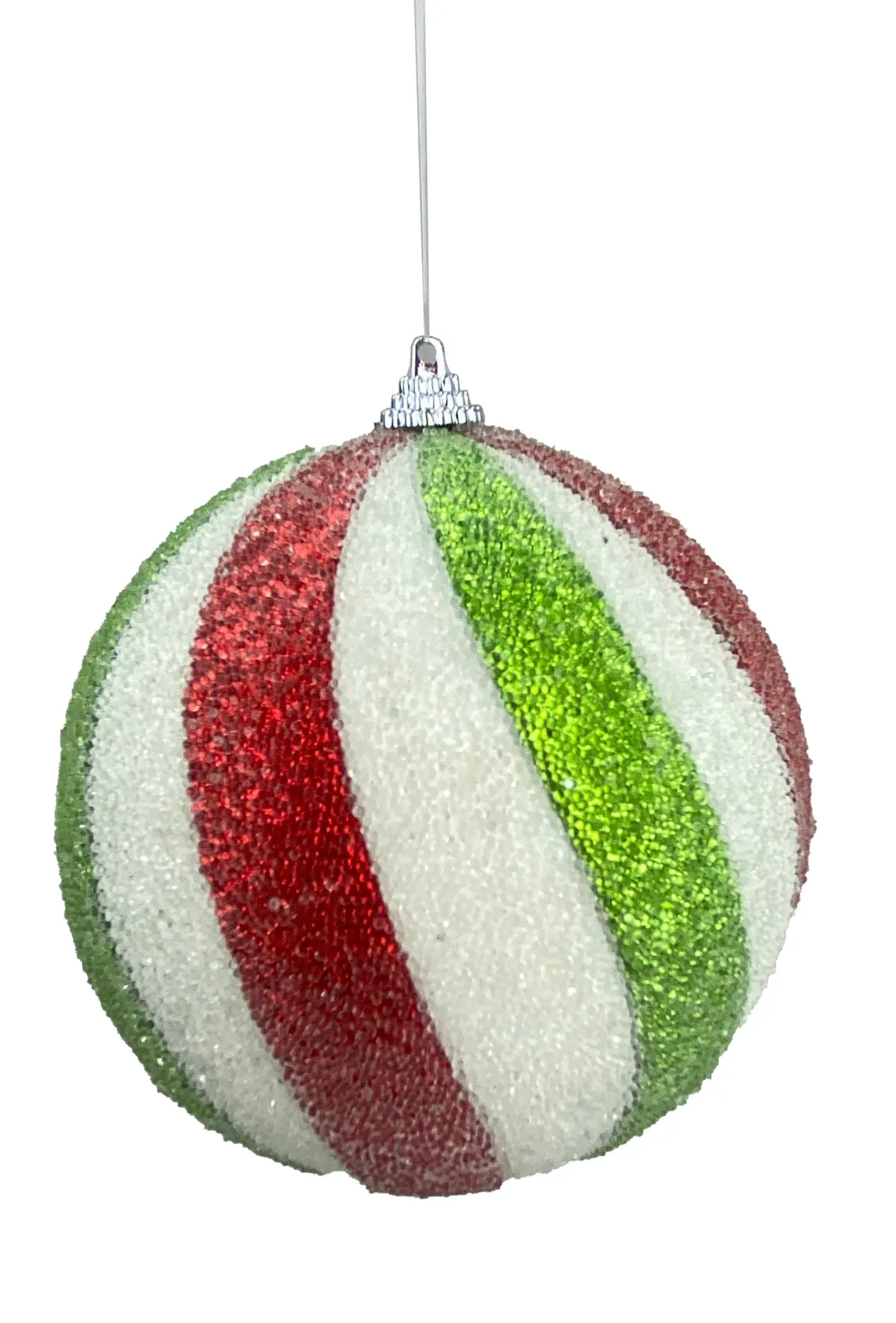 Beaded ornament ball - green, red, and white