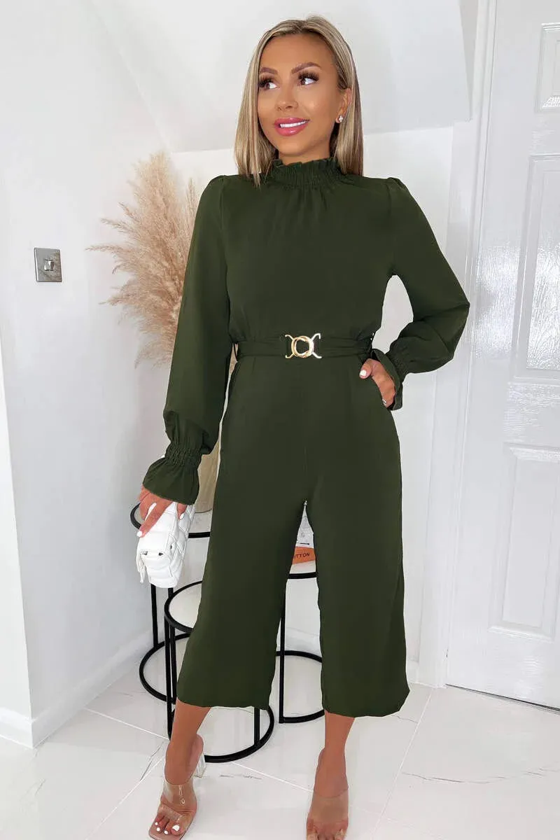 Benita Olive Green Belted Pocket Jumpsuit