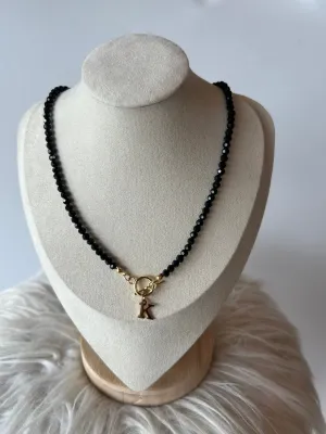 Black Beaded Initial Necklace