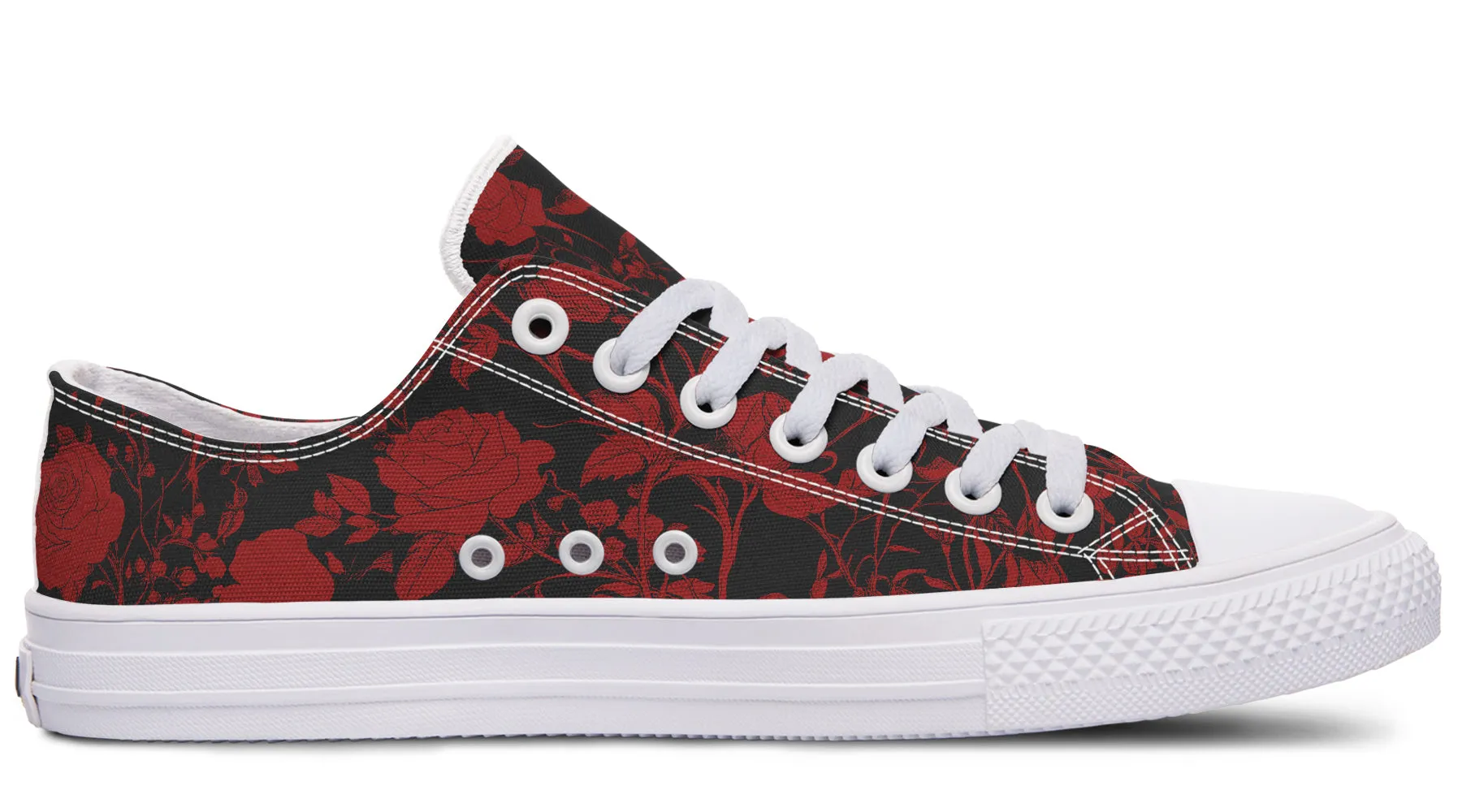 Blood Rose Romance Low Tops - Classic Premium Canvas Shoes with Comfortable and Durable Soles