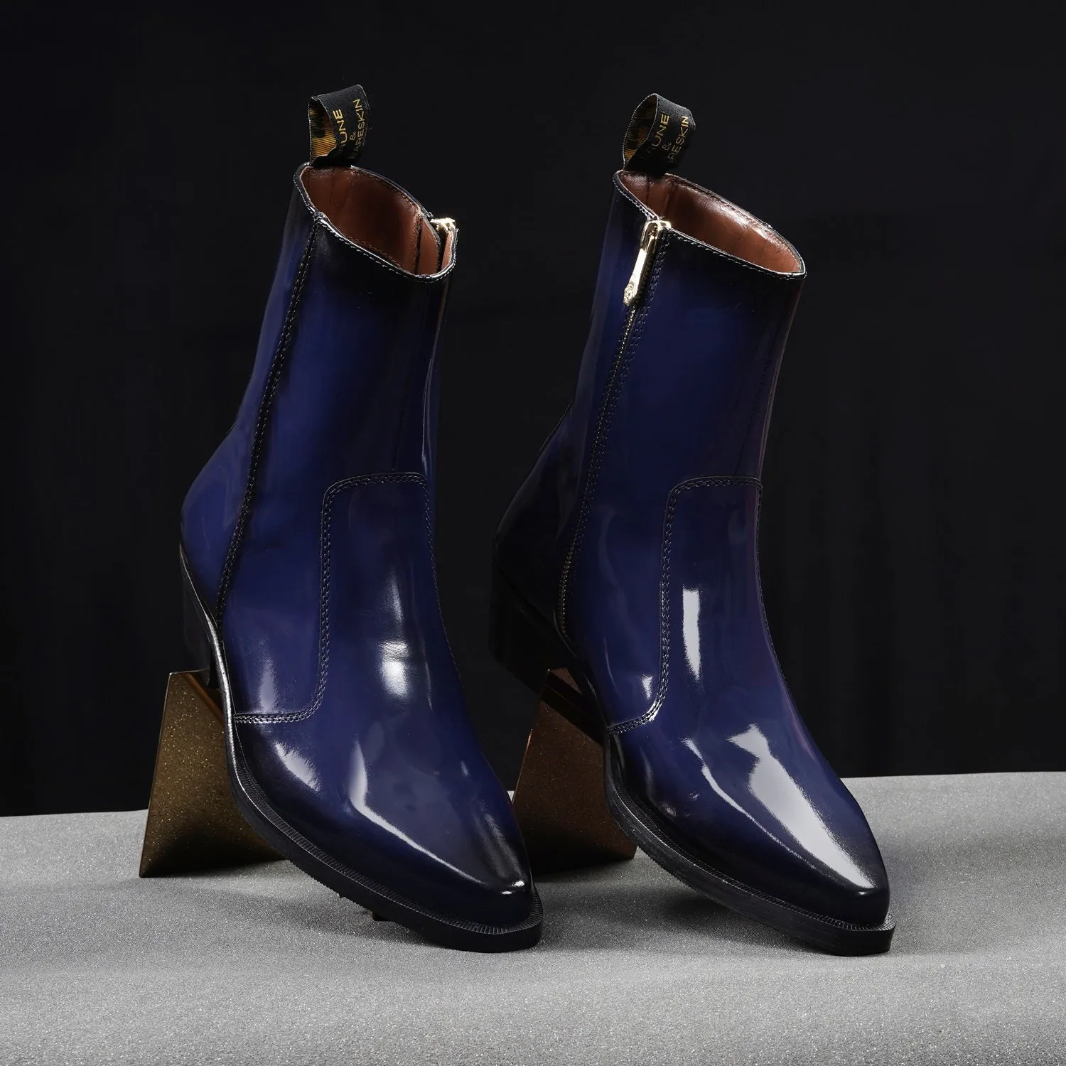 Blue Cuban Heel Brushed Off Leather Cowboy Boots By Brune & Bareskin