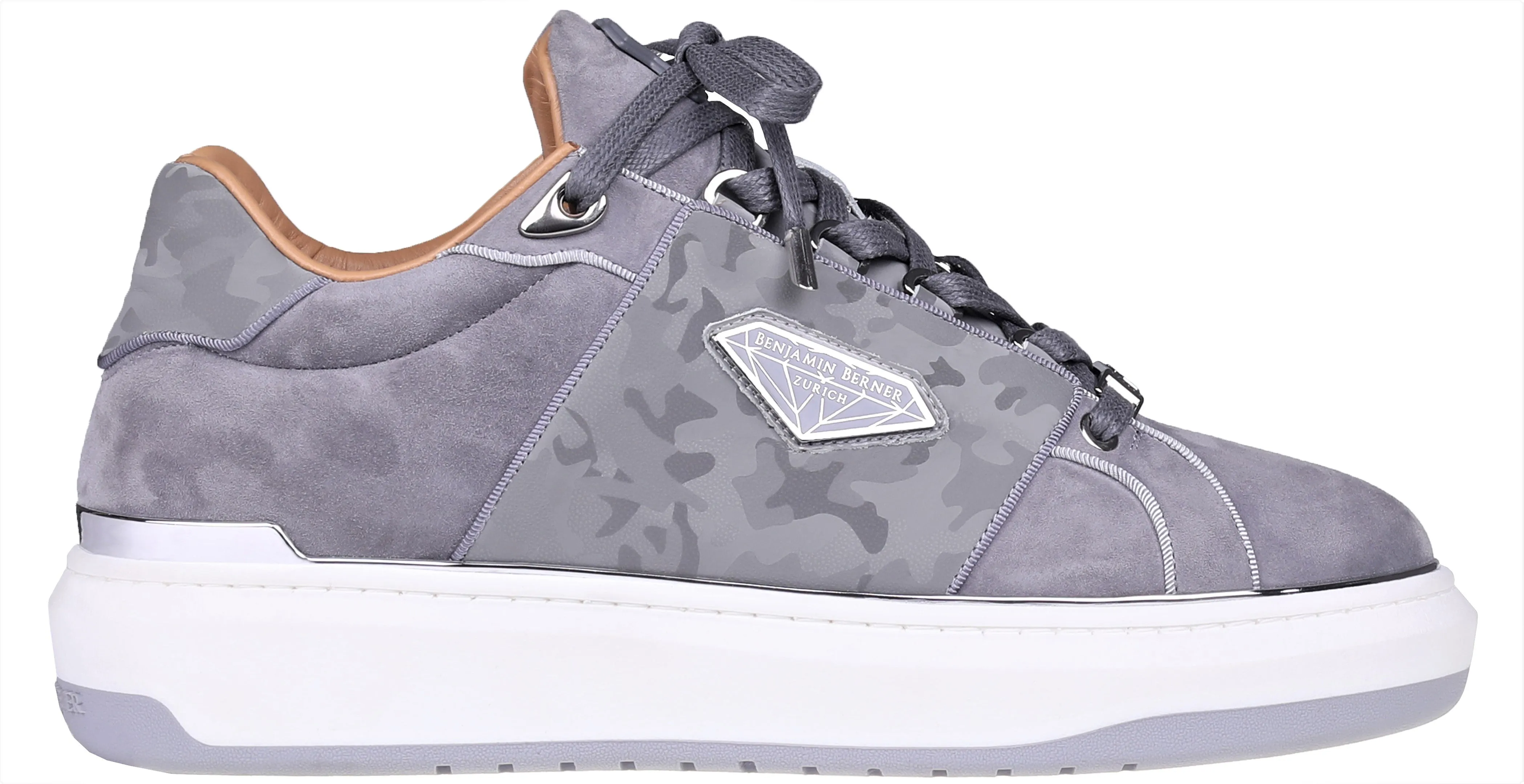 BNJ LUCAS Low-Top  STEEL GREY VELVET SUEDE-REFLECTIVE CAMOUFLAGE