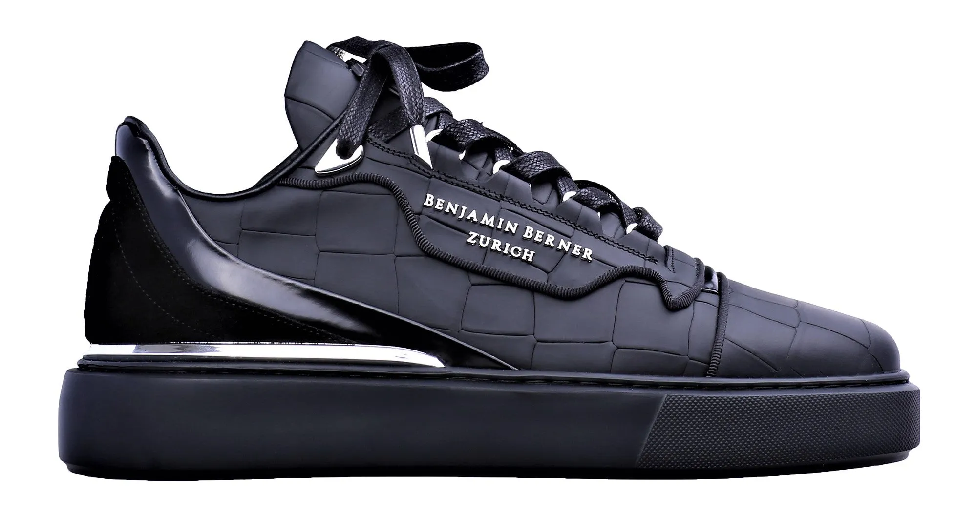 BNJ RAPHAEL Low-Top ALL BLACK  MATT CROCODILE