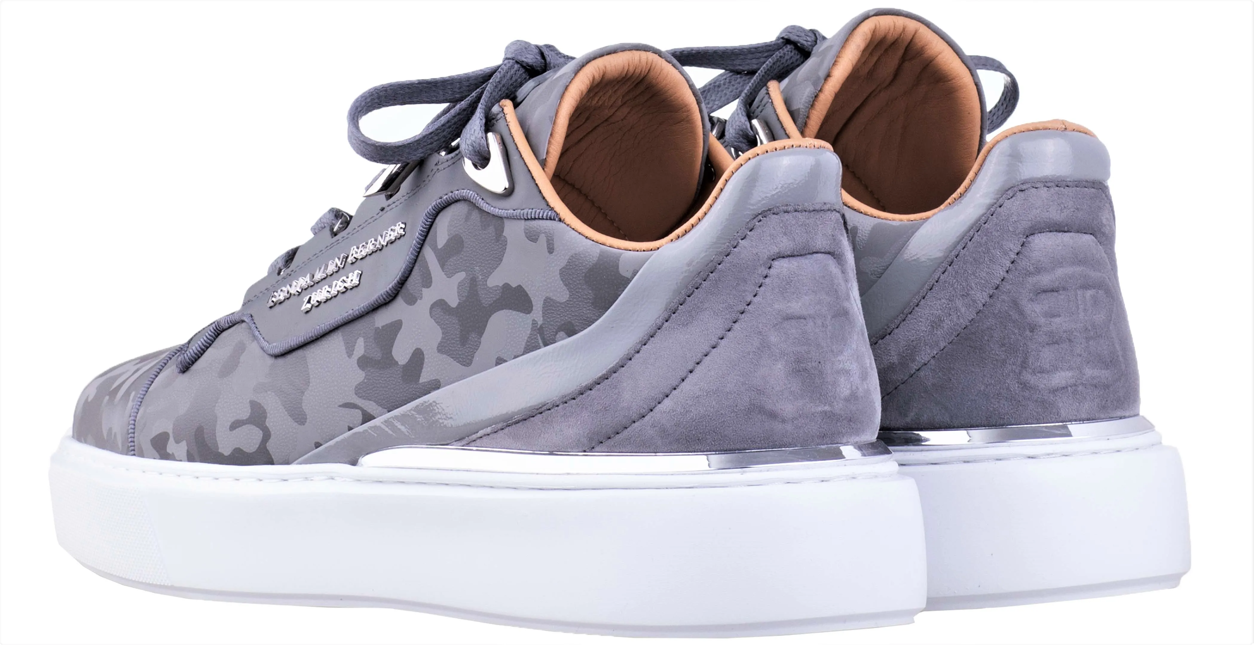 BNJ RAPHAEL Low-Top  STEEL GREY REFLECTIVE CAMOUFLAGE CALFSKIN