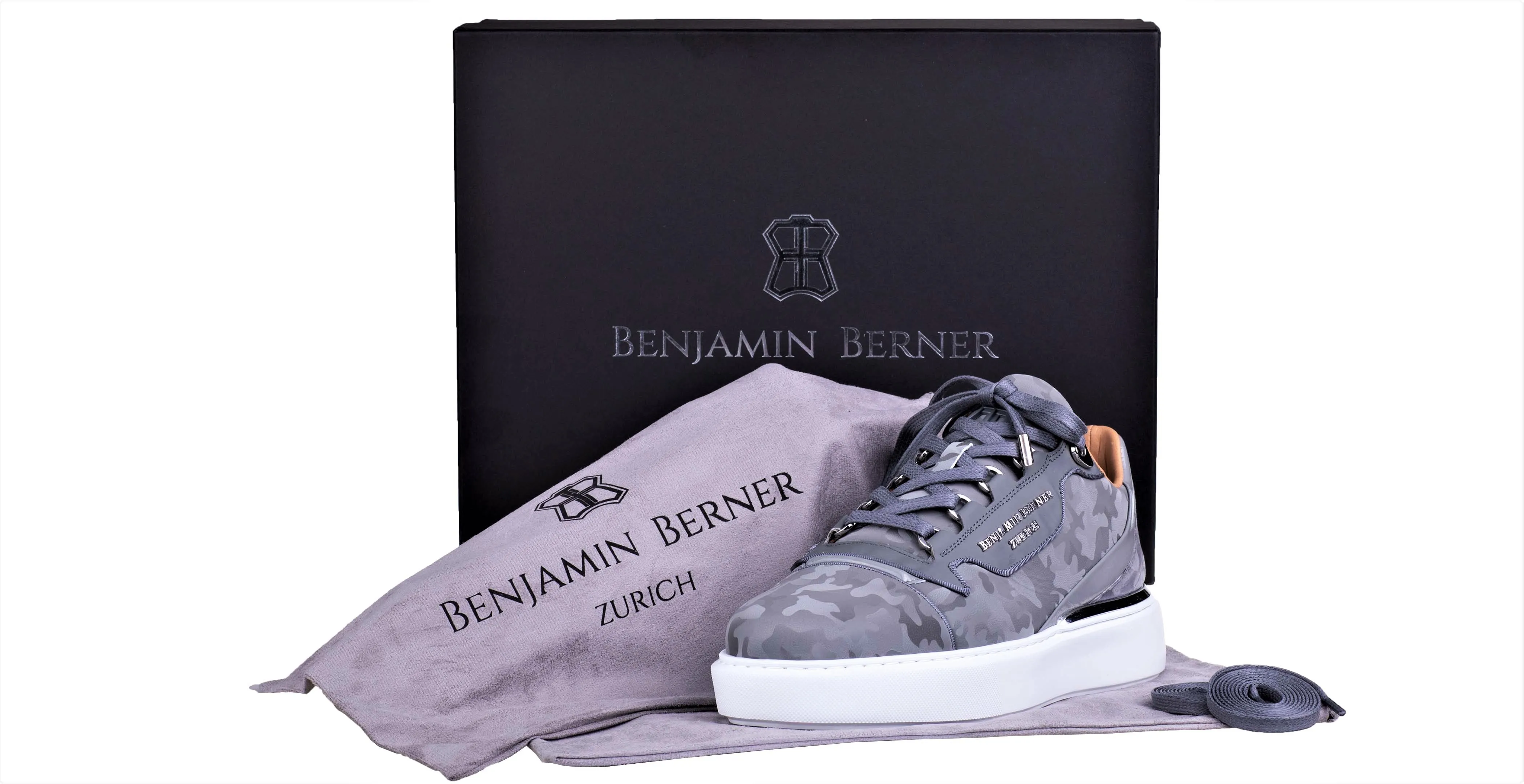 BNJ RAPHAEL Low-Top  STEEL GREY REFLECTIVE CAMOUFLAGE CALFSKIN