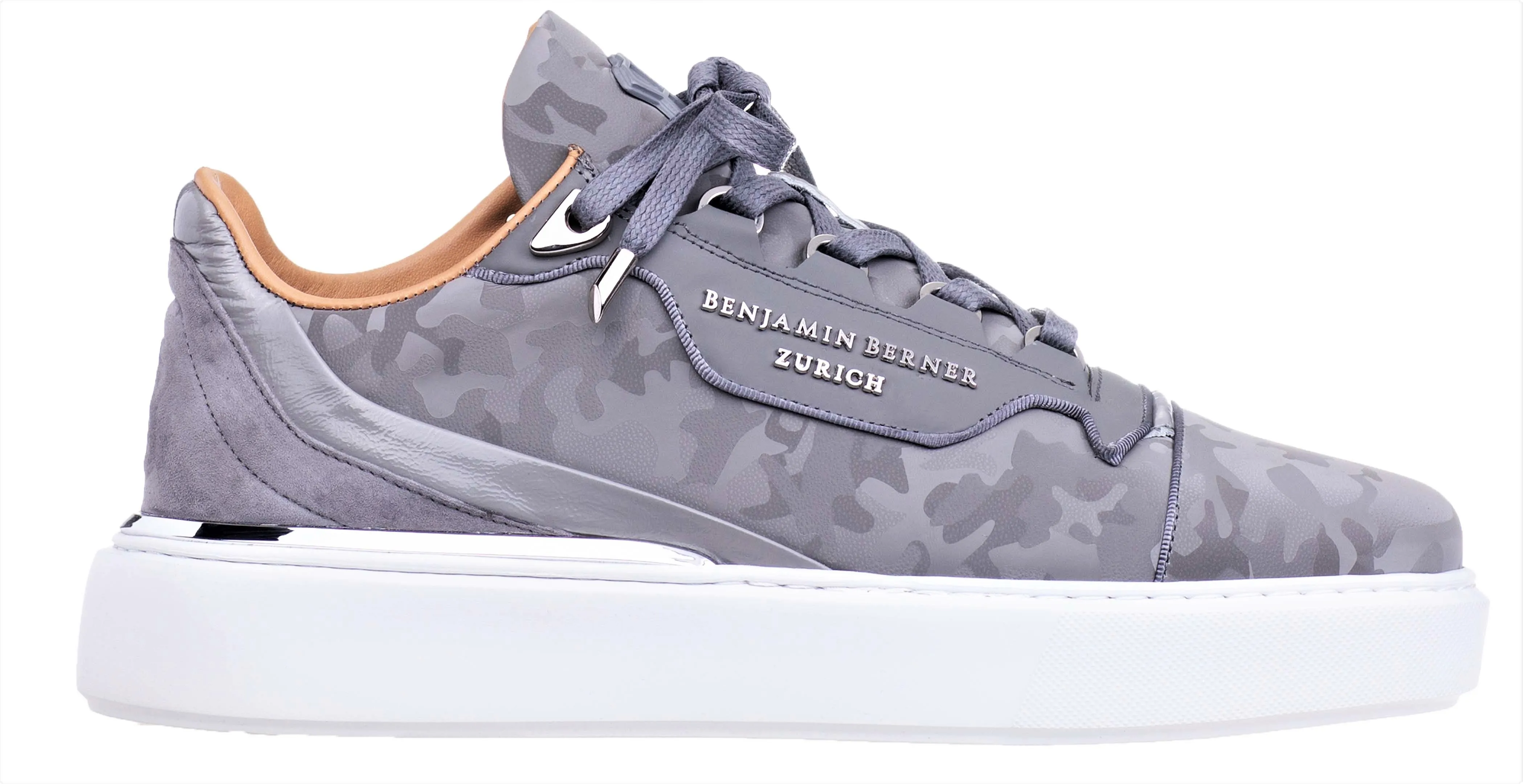 BNJ RAPHAEL Low-Top  STEEL GREY REFLECTIVE CAMOUFLAGE CALFSKIN