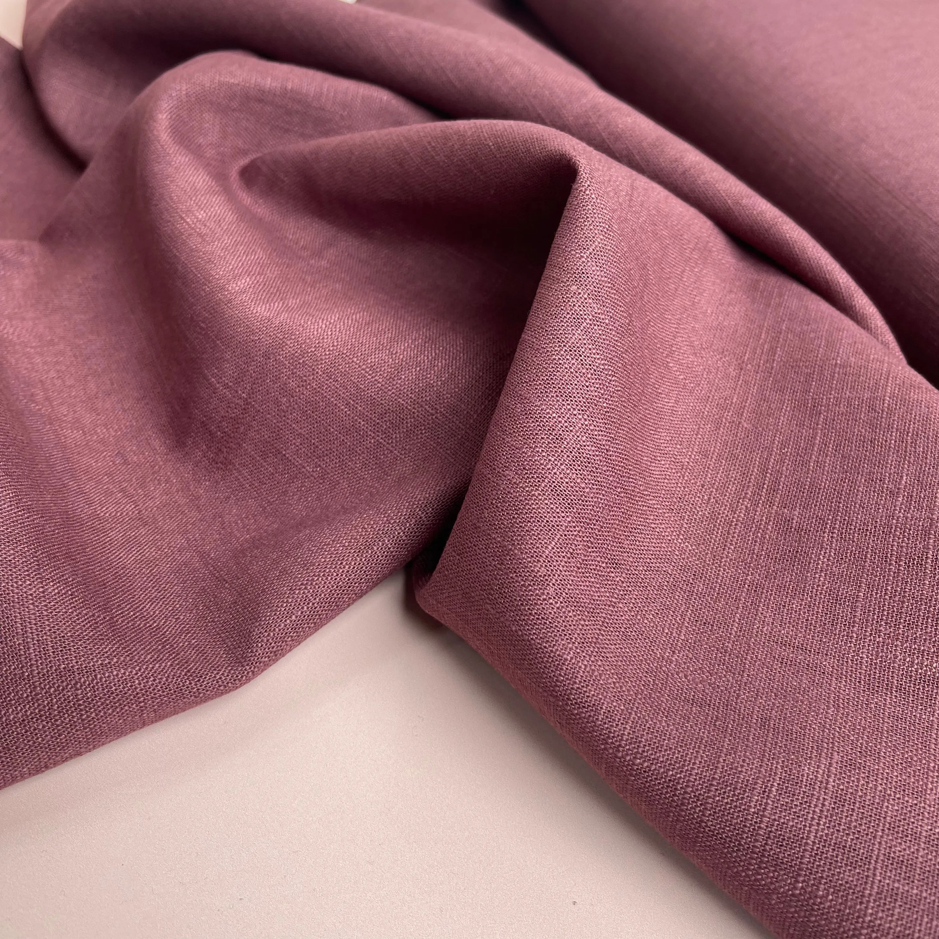 Breeze Cream Aubergine - Enzyme Washed Pure Linen Fabric