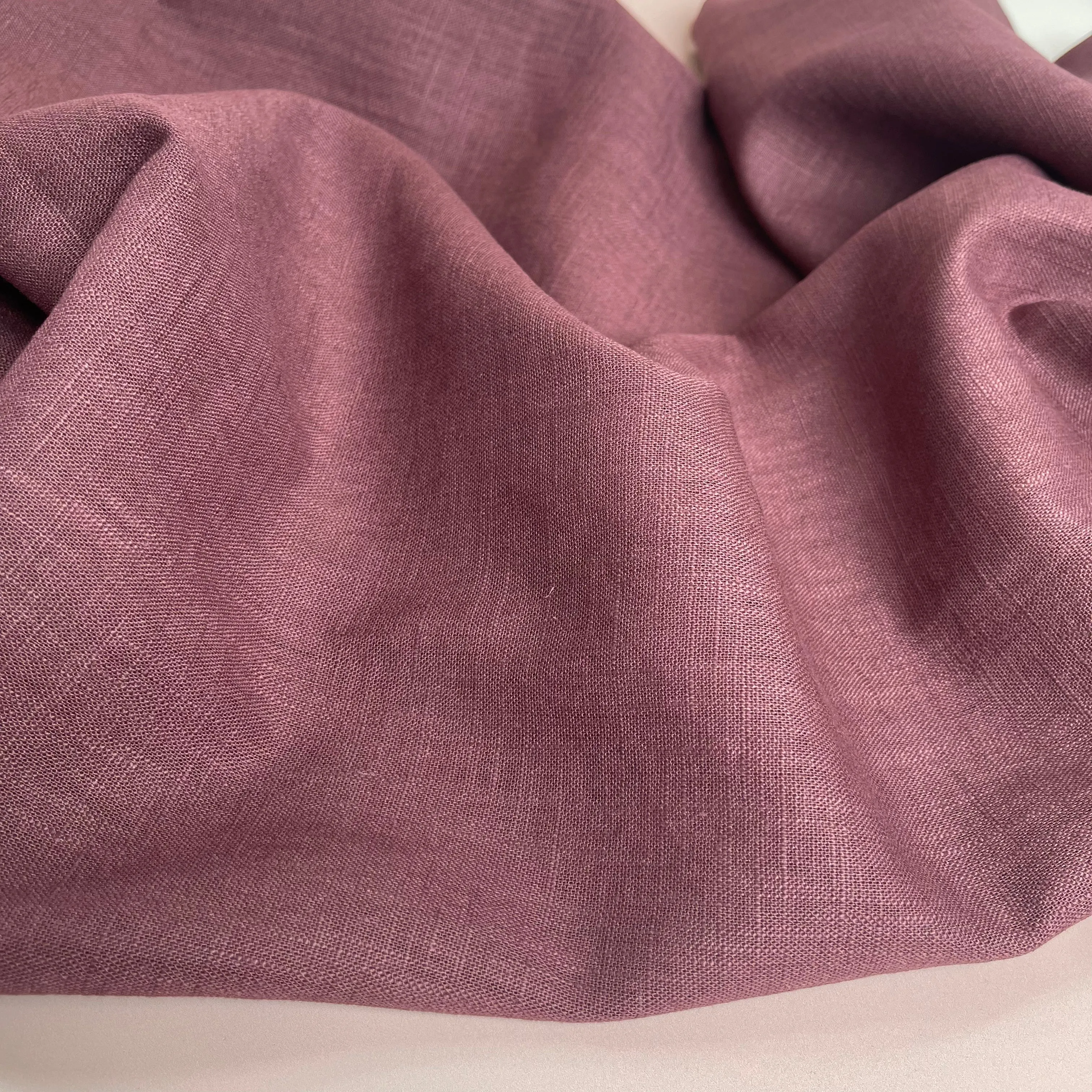 Breeze Cream Aubergine - Enzyme Washed Pure Linen Fabric