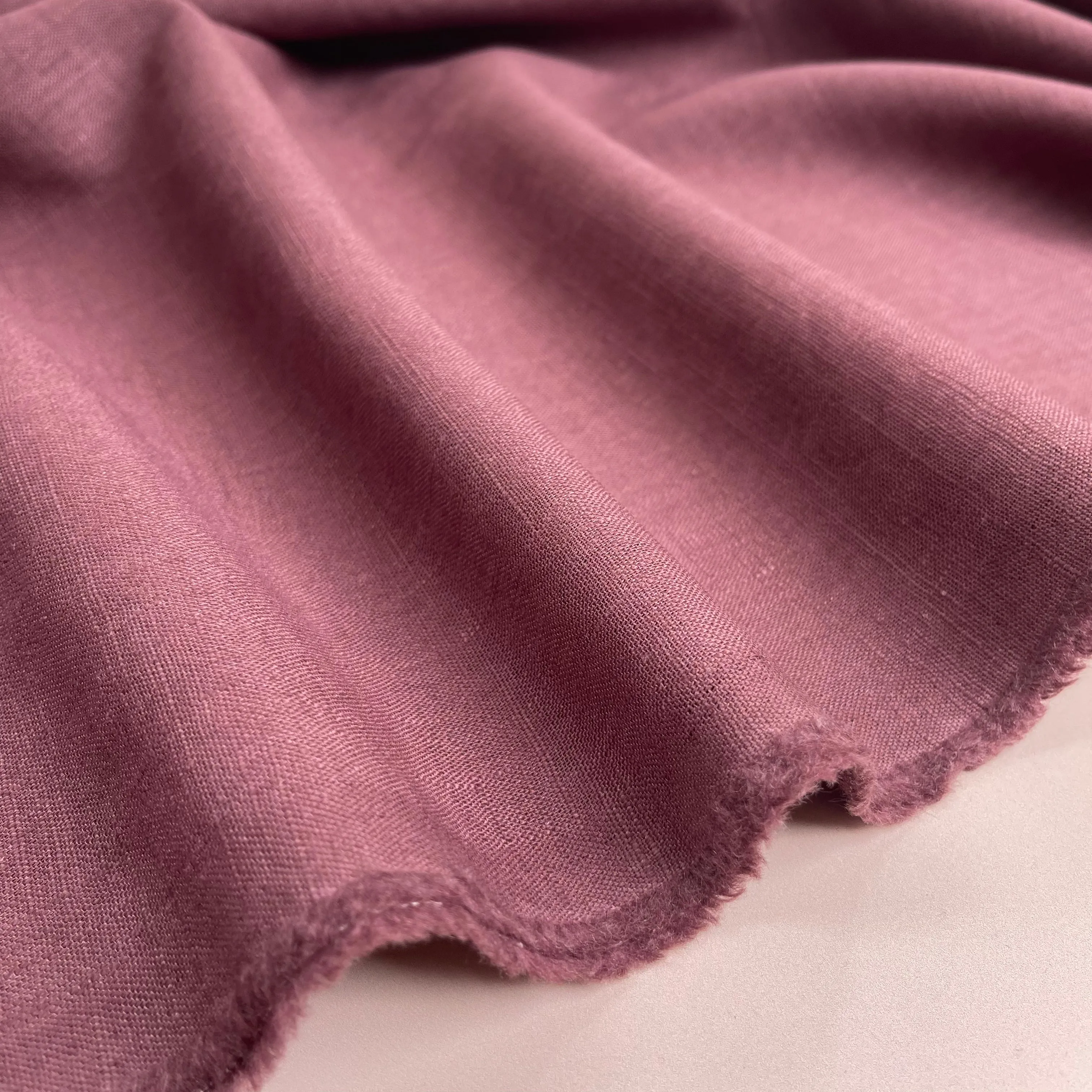 Breeze Cream Aubergine - Enzyme Washed Pure Linen Fabric