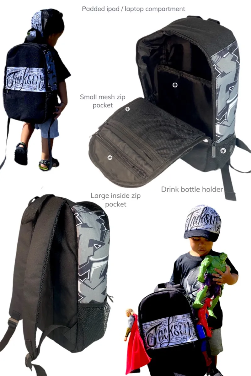 Brick Wall Script Style Custom School Combo (18) 1x TruckerCap, 1x Backpack, 1x Lunchbox