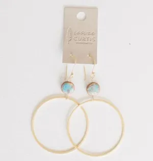 Brushed Gold Hoop w/ Turquoise Bead Earrings