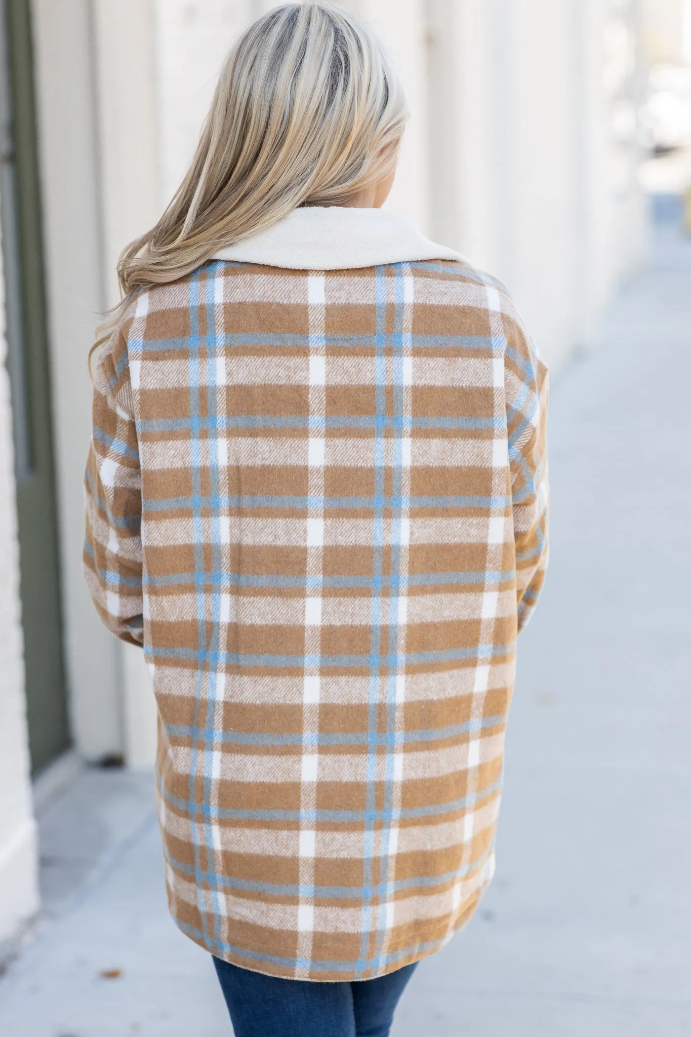 By The Fireside Plaid Shacket Taupe