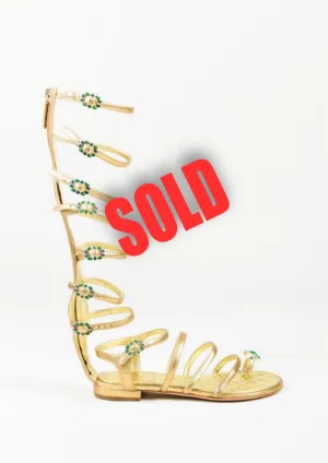 Chanel 15P 2015 Spring Gold Leather Gladiator Strap Sandals with stones EU 39.5