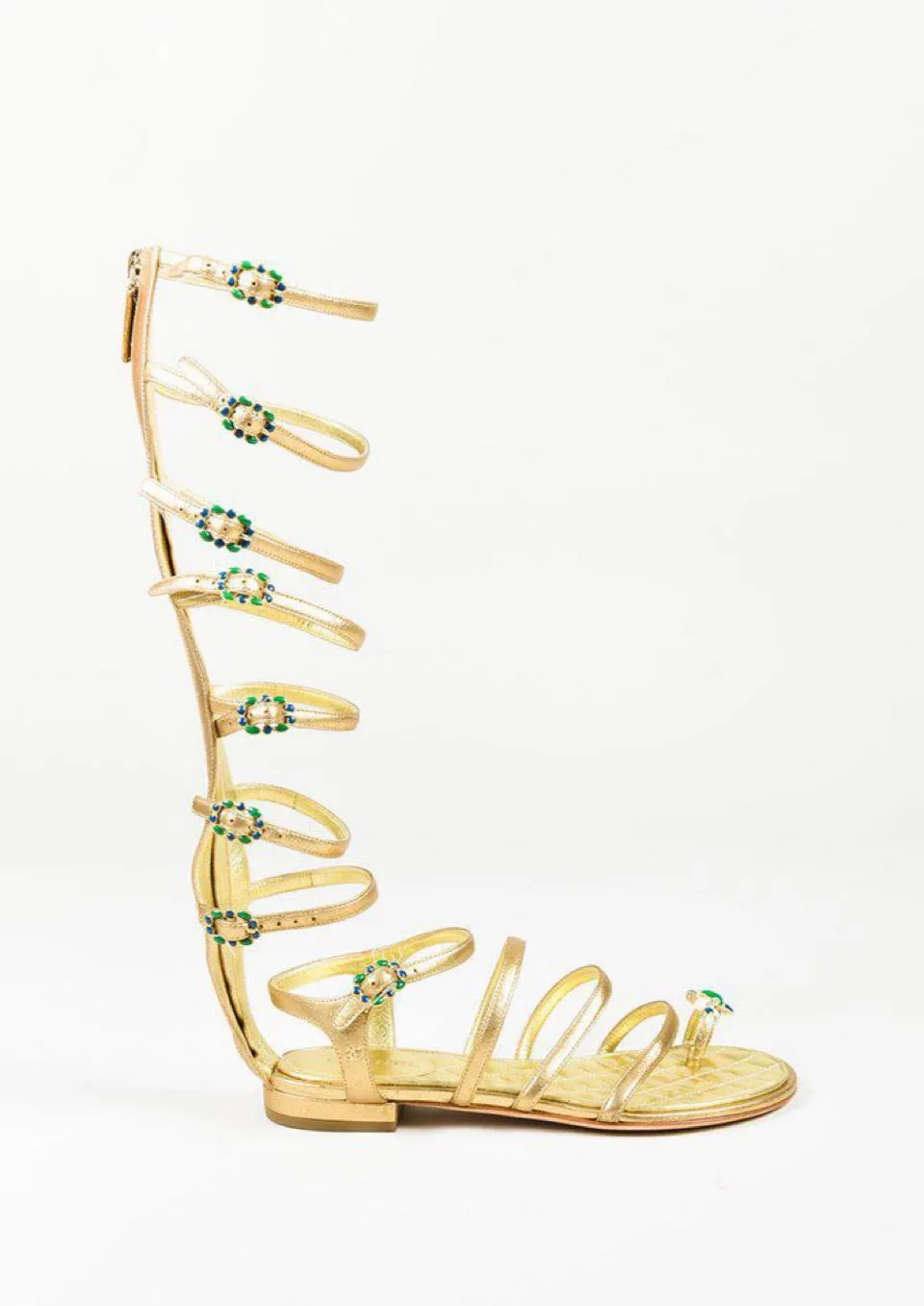 Chanel 15P 2015 Spring Gold Leather Gladiator Strap Sandals with stones EU 39.5