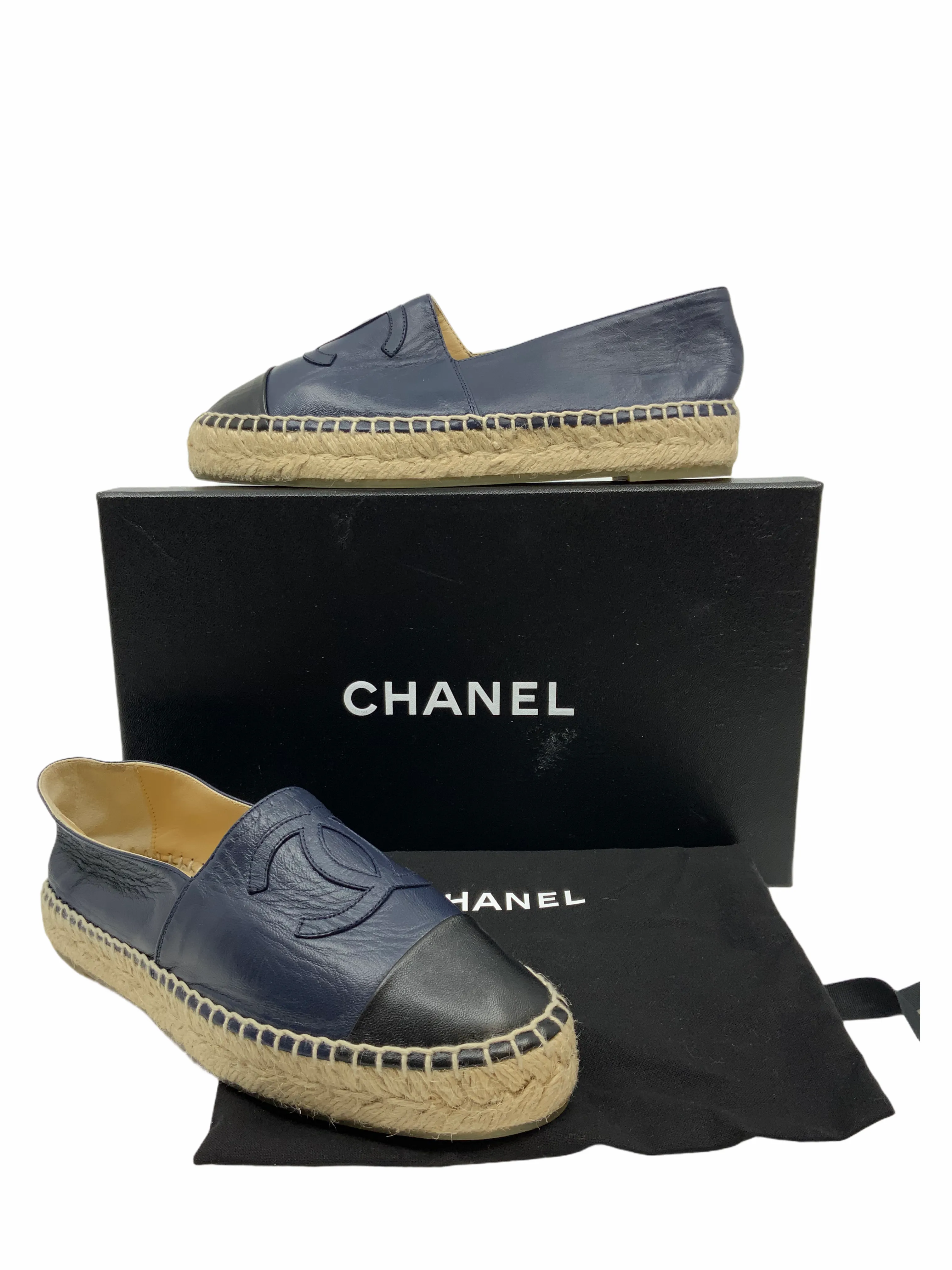 Chanel Lambskin Leather CC Espadrille Flats Size 6