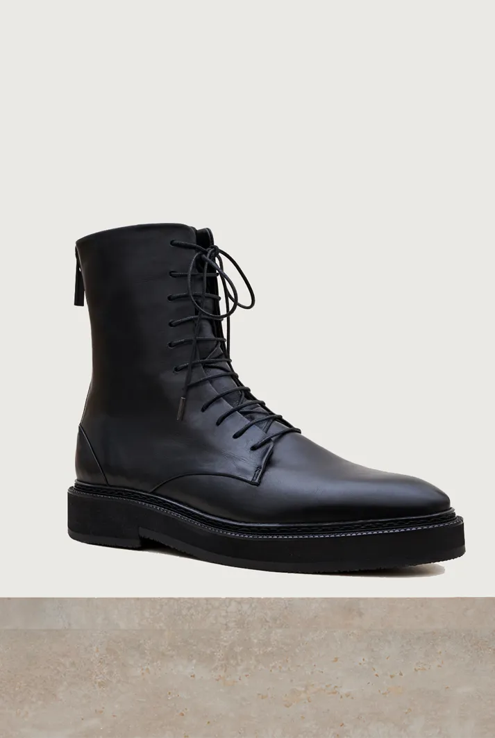 Classic Black Leather Combat Boots