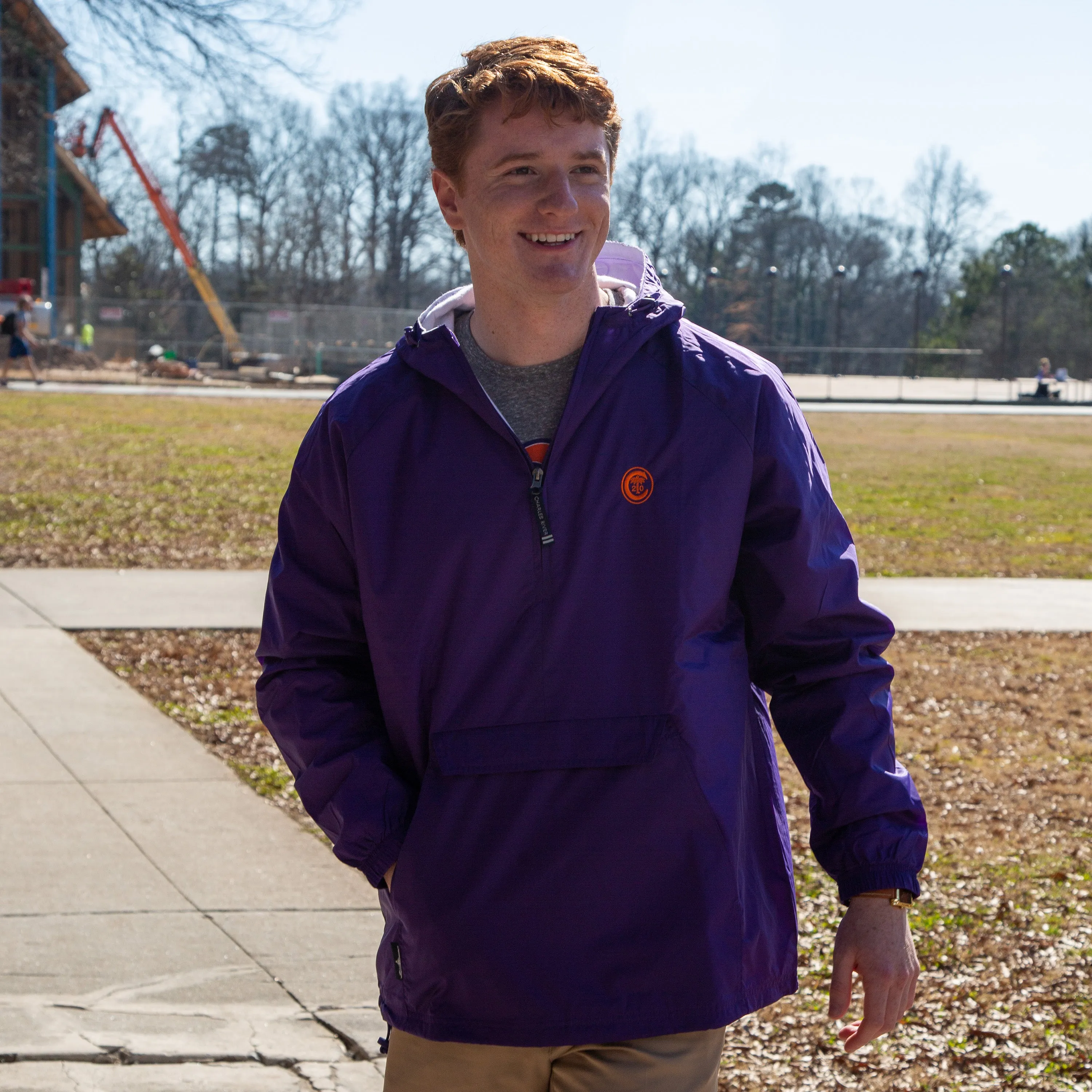 Clemson Ring Crest 1/4 Zip Rain Pullover in Purple