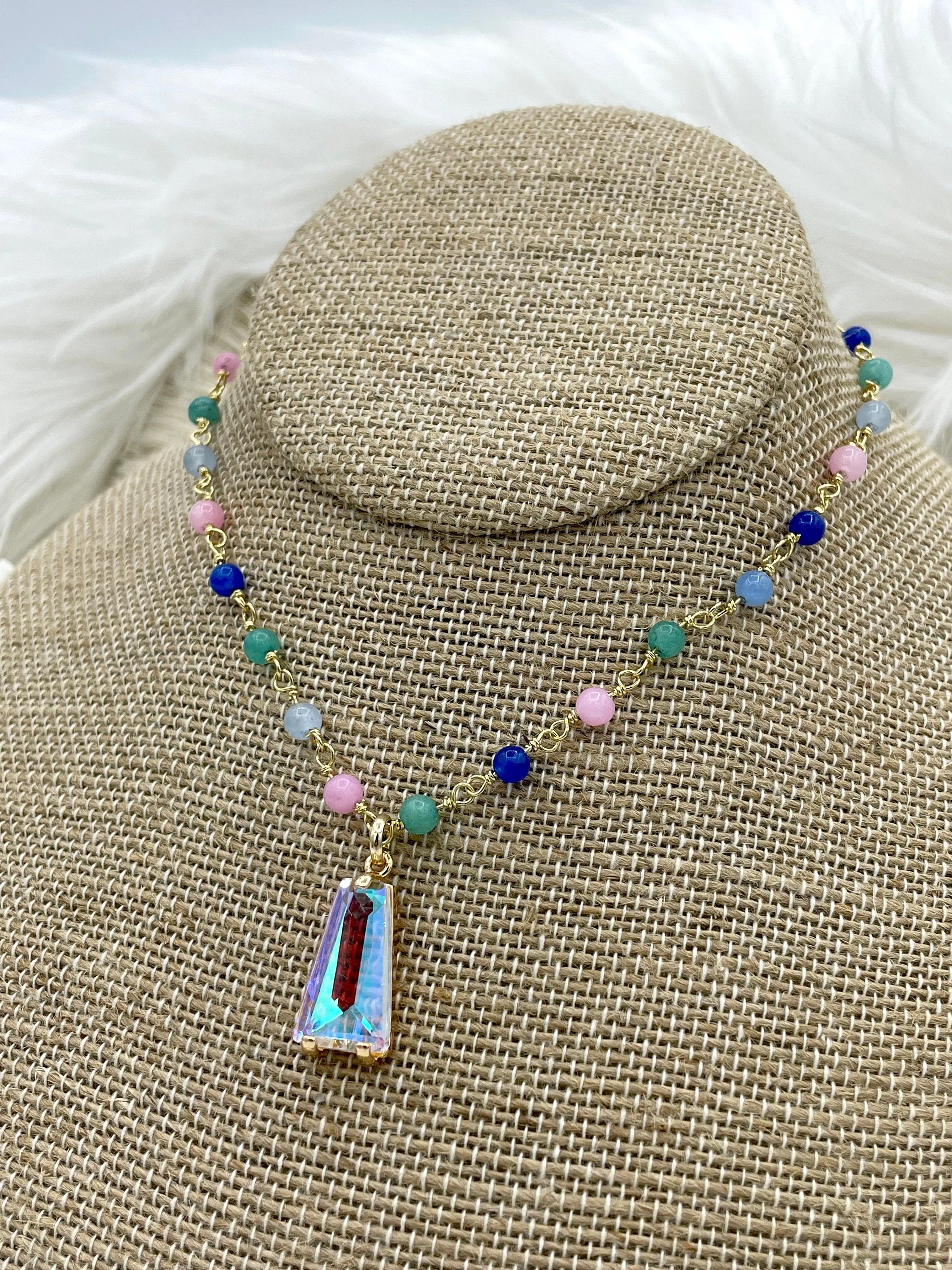 Colorful Agate Stone Beaded Rosary Chains, Beaded Chains, 4 styles. 4.5mm round stone beads, Gold Wire, Sold by the foot. Fast ship