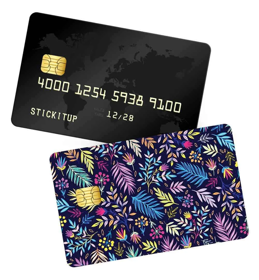 Colorful dark blue , LEAF pattern credit card skin