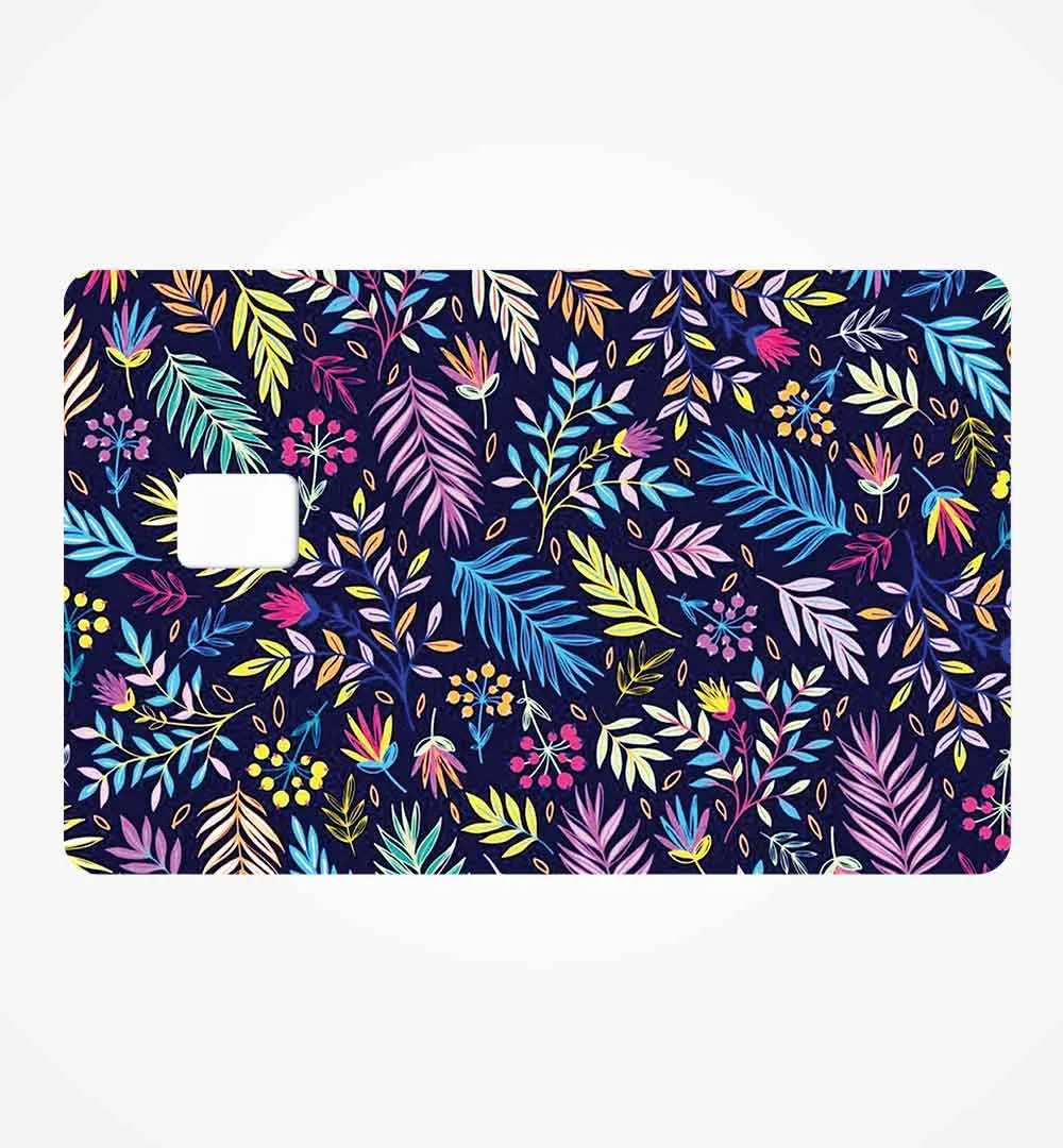 Colorful dark blue , LEAF pattern credit card skin