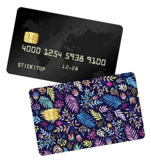 Colorful dark blue , LEAF pattern credit card skin