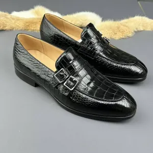 Crocodile Shoes Genuine Crocodile Skin Leather Buckles Slip On Driving Loafers