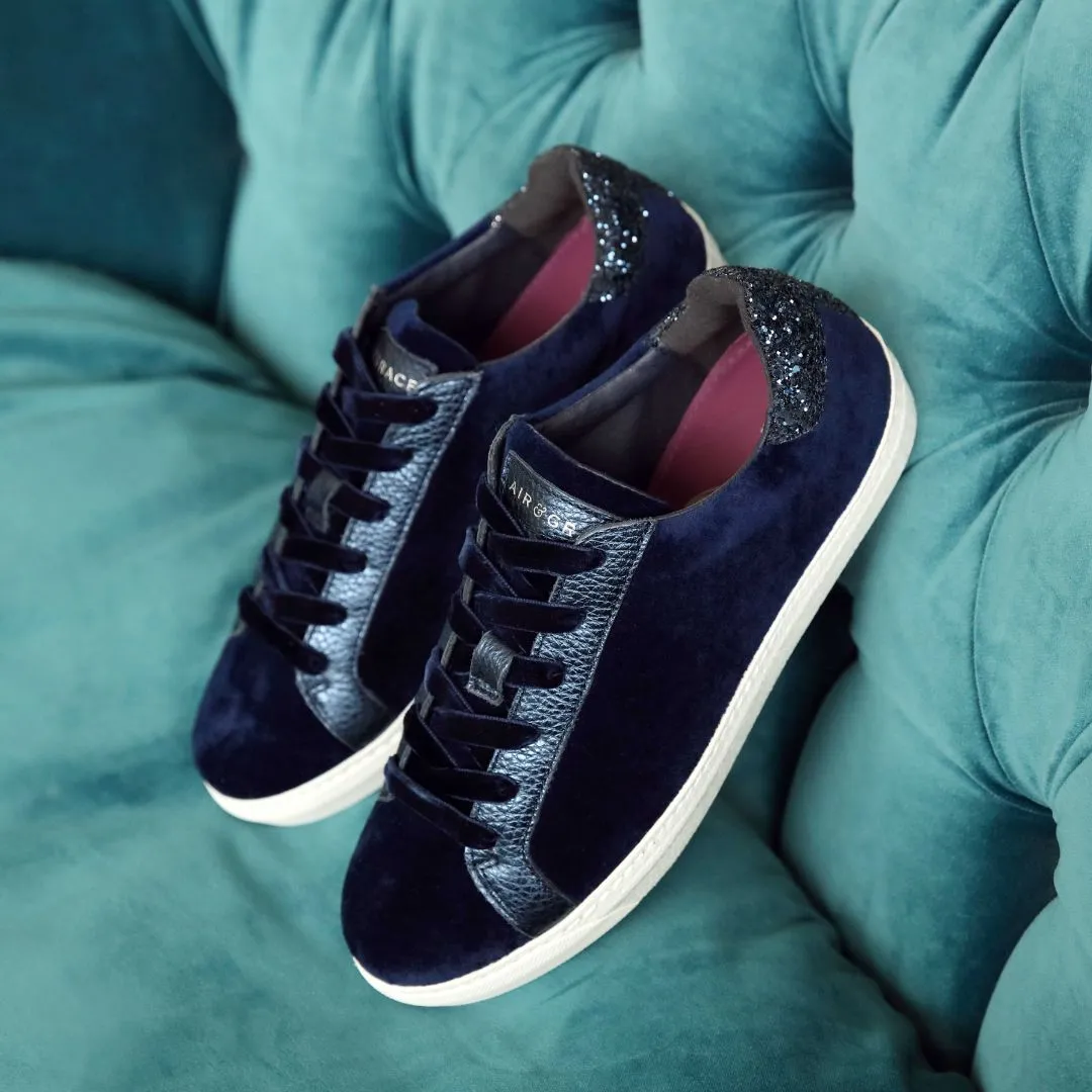 Cru: Navy Velvet & Glitter Trainers