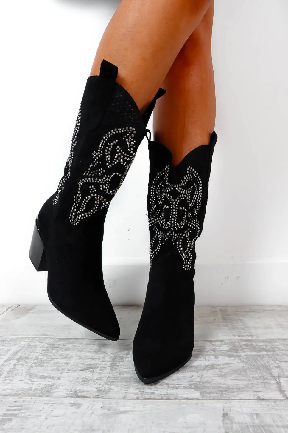 Dazzle Em Cowboy - Black Embellished Western Cowboy Boots