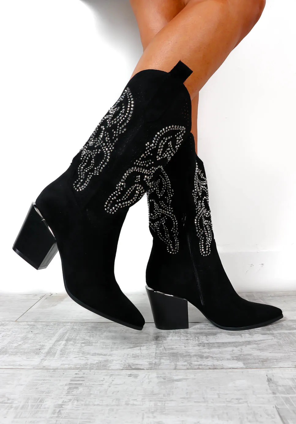 Dazzle Em Cowboy - Black Embellished Western Cowboy Boots