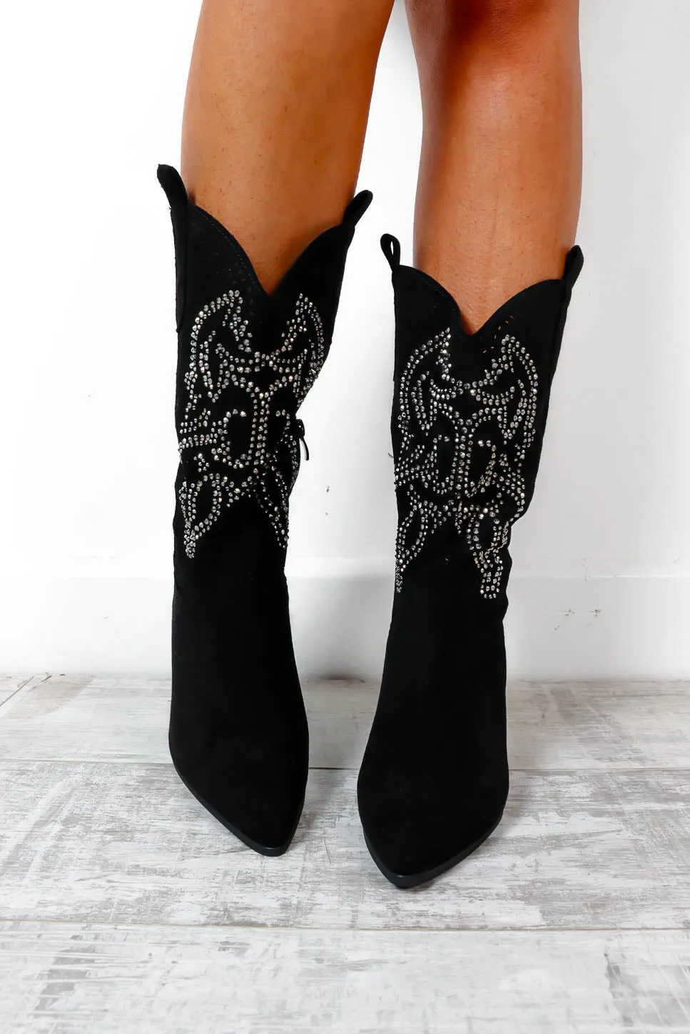 Dazzle Em Cowboy - Black Embellished Western Cowboy Boots