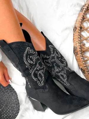 Dazzle Em Cowboy - Black Embellished Western Cowboy Boots