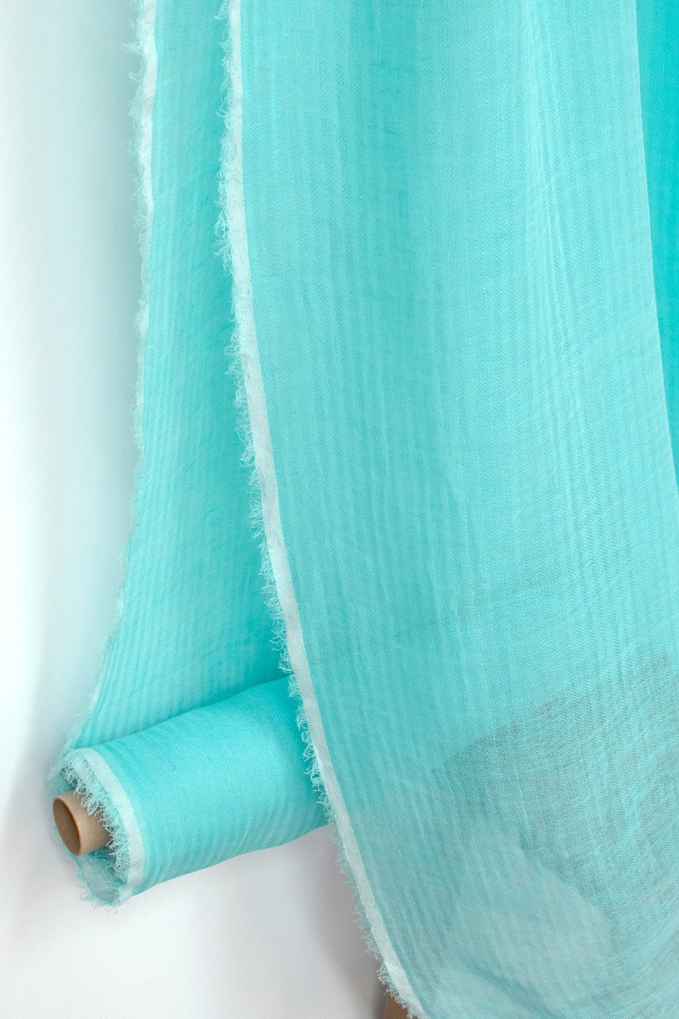 DEADSTOCK Washed Herringbone Linen Voile - bright aqua