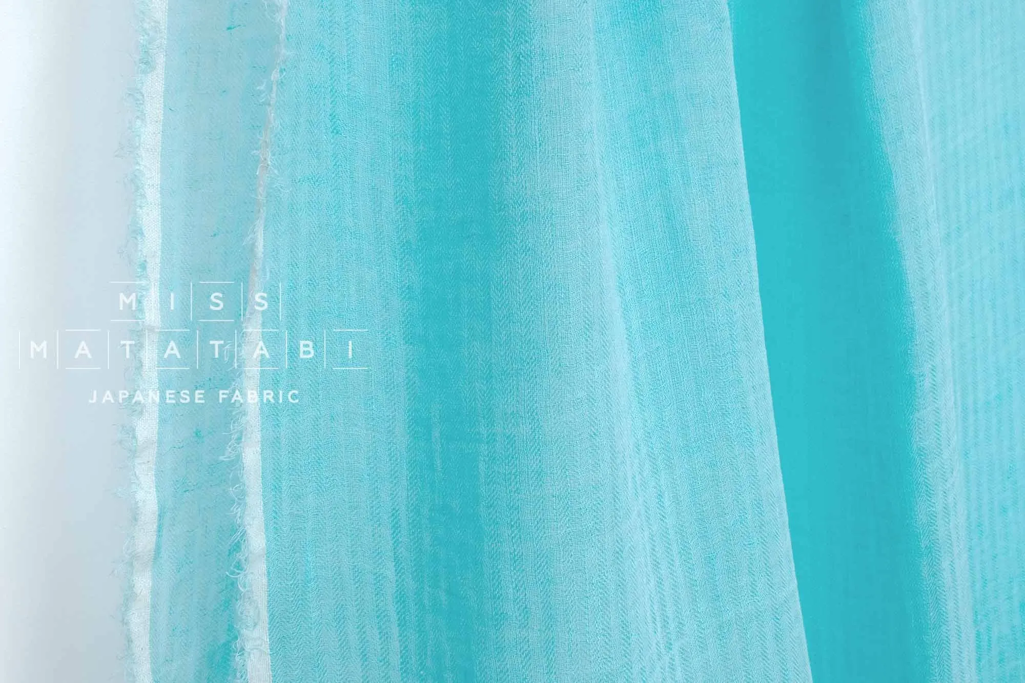 DEADSTOCK Washed Herringbone Linen Voile - bright aqua