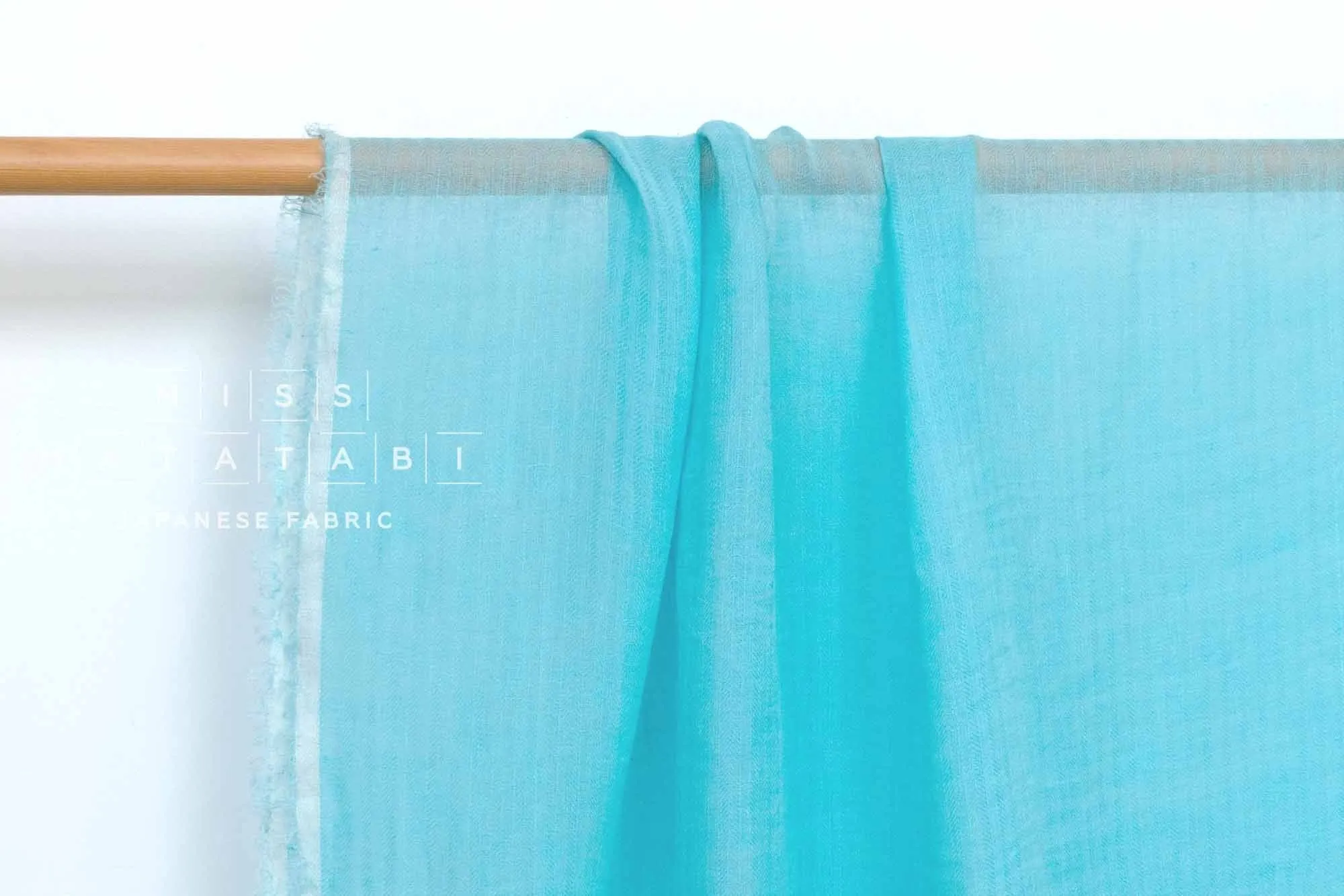 DEADSTOCK Washed Herringbone Linen Voile - bright aqua