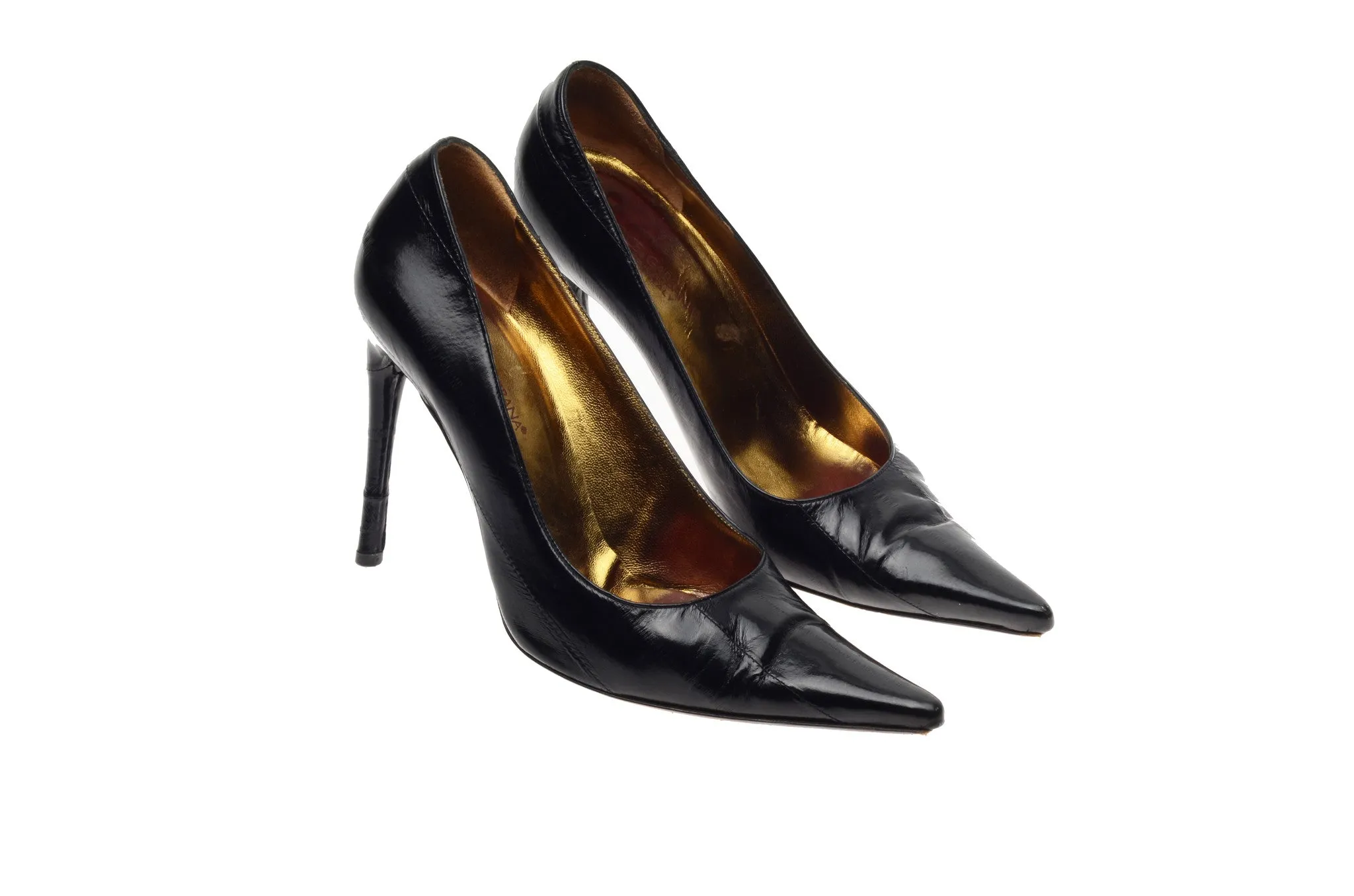 Dolce & Gabbana - Black Eel Skin Pointed Toe Heels - IT 38