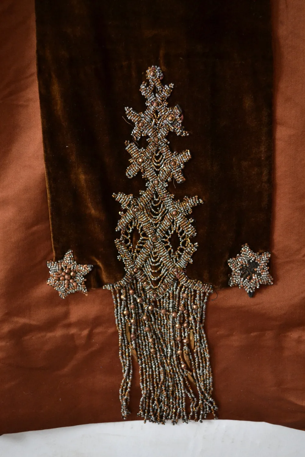 Edwardian Auburn Velvet Beaded Gown