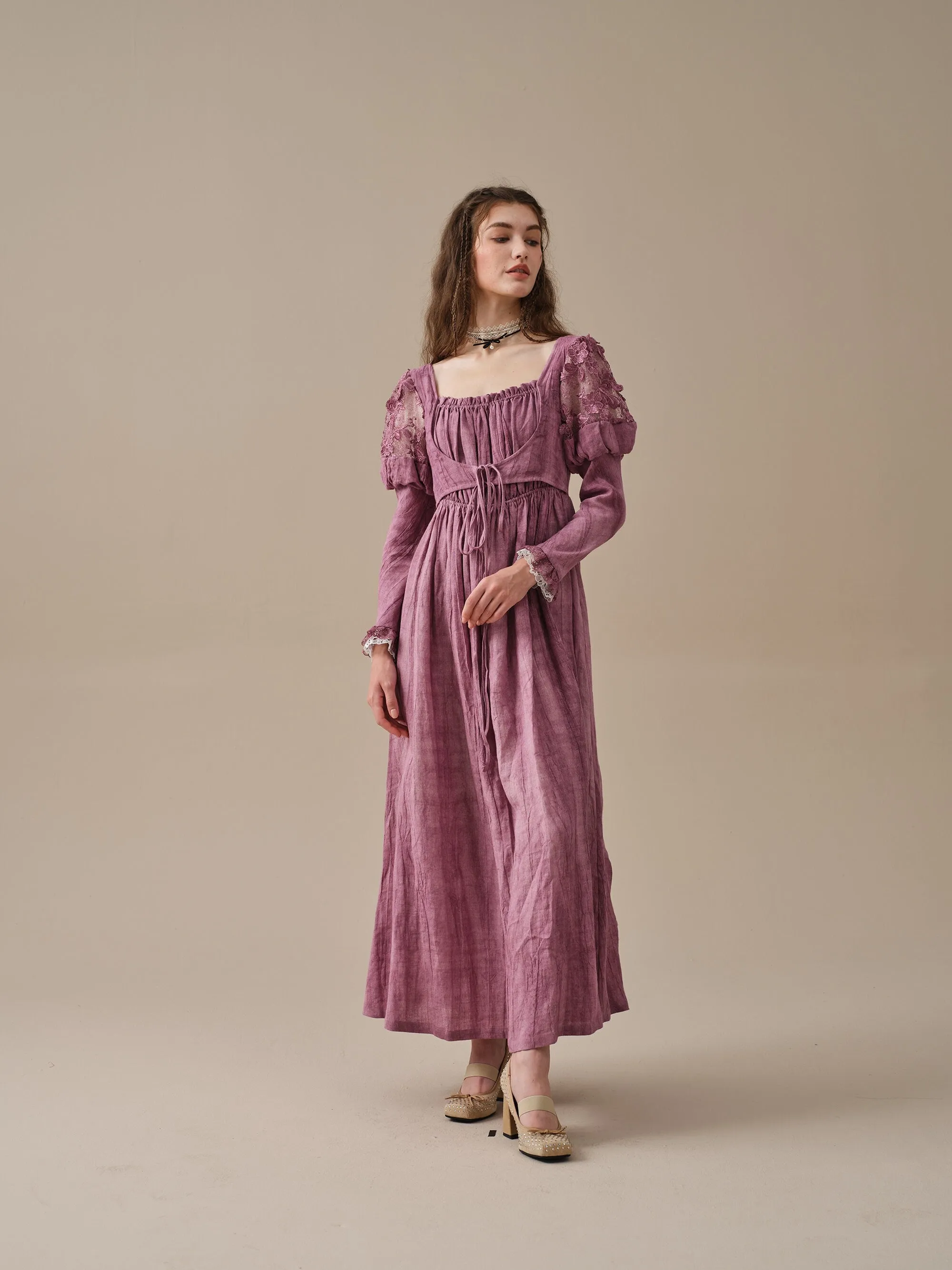 Edwina 22 | Lace regency linen dress