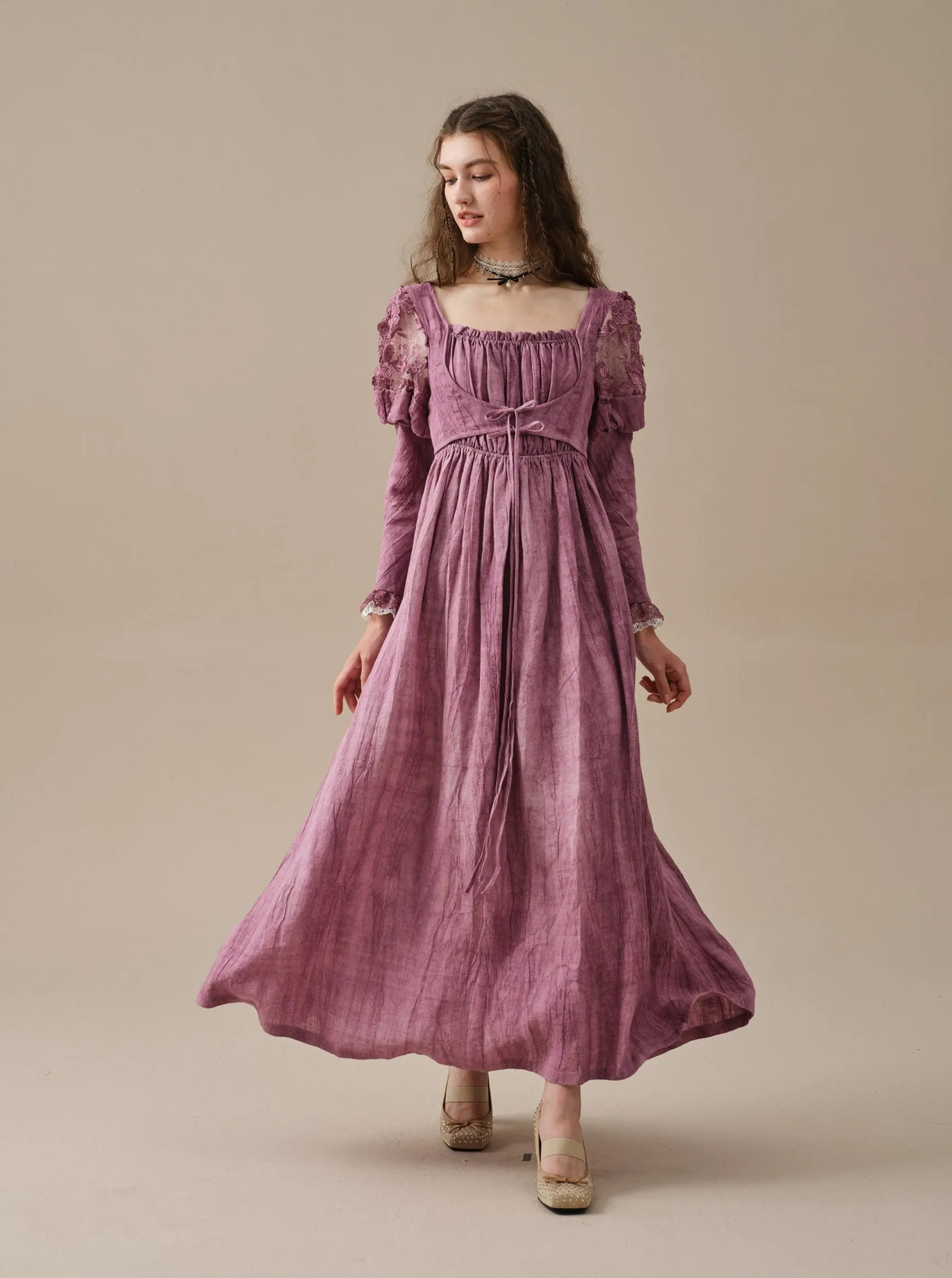 Edwina 22 | Lace regency linen dress