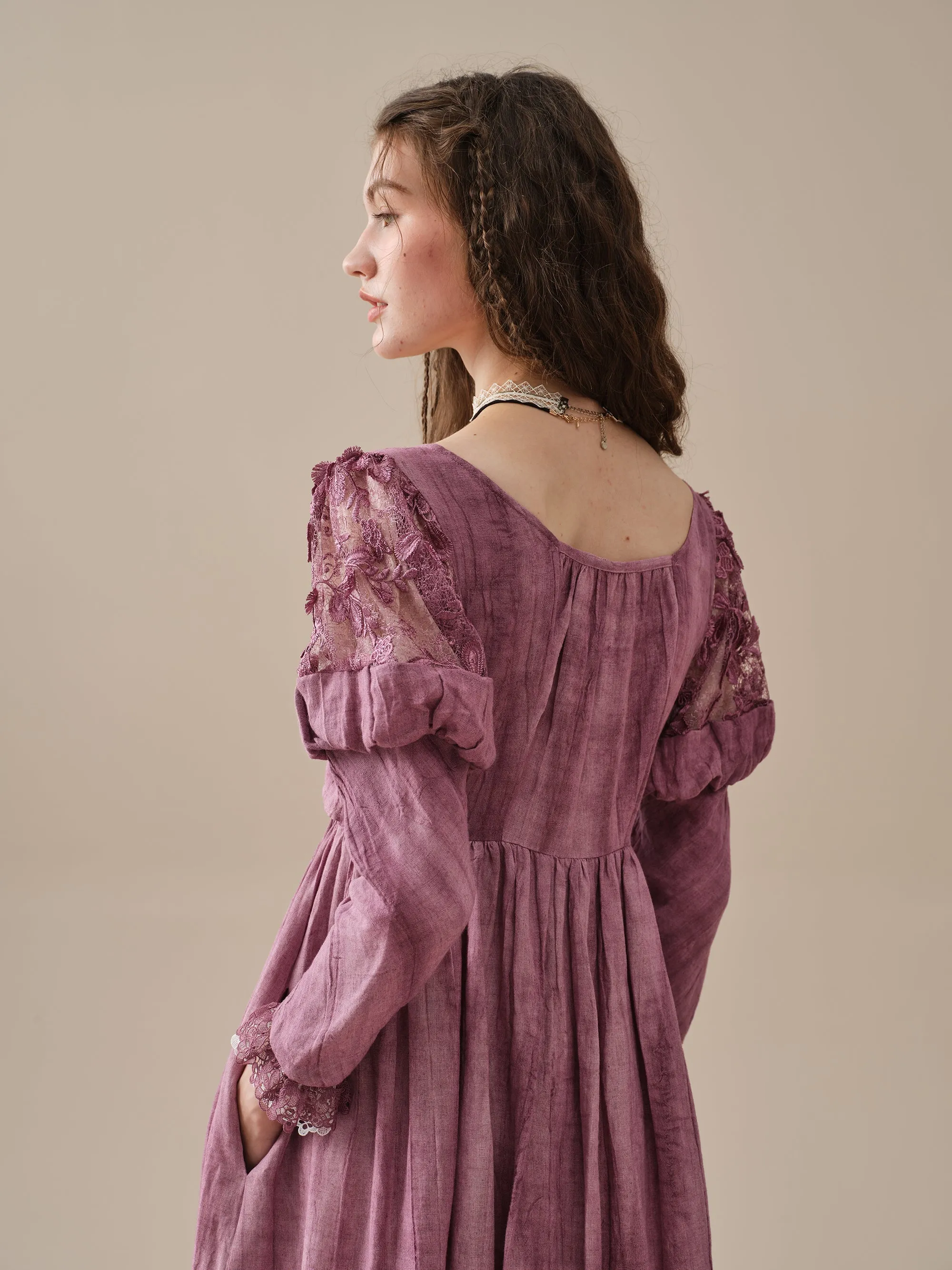 Edwina 22 | Lace regency linen dress